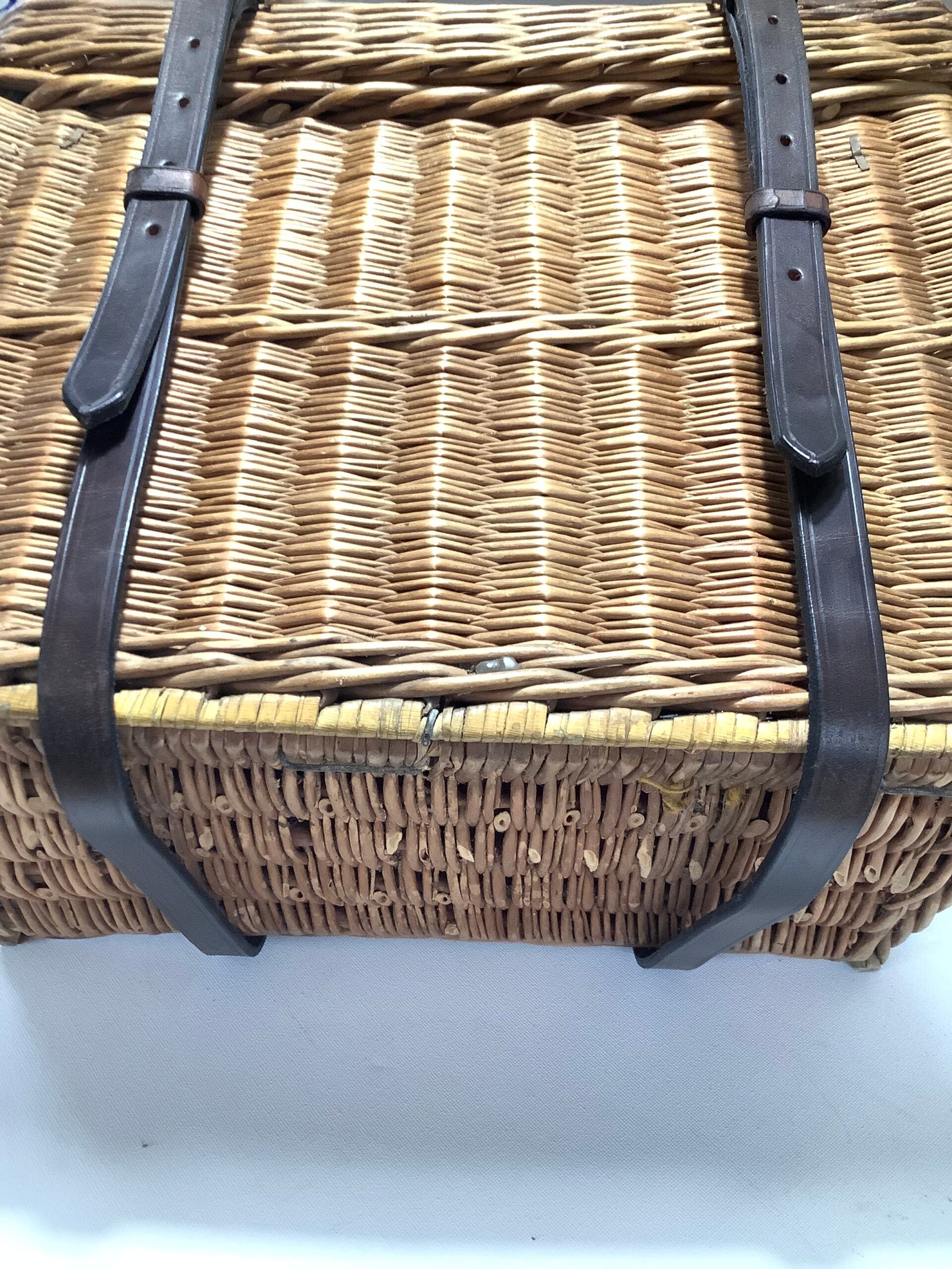 Vintage Wicker Leather Outdoor Basket/Creel