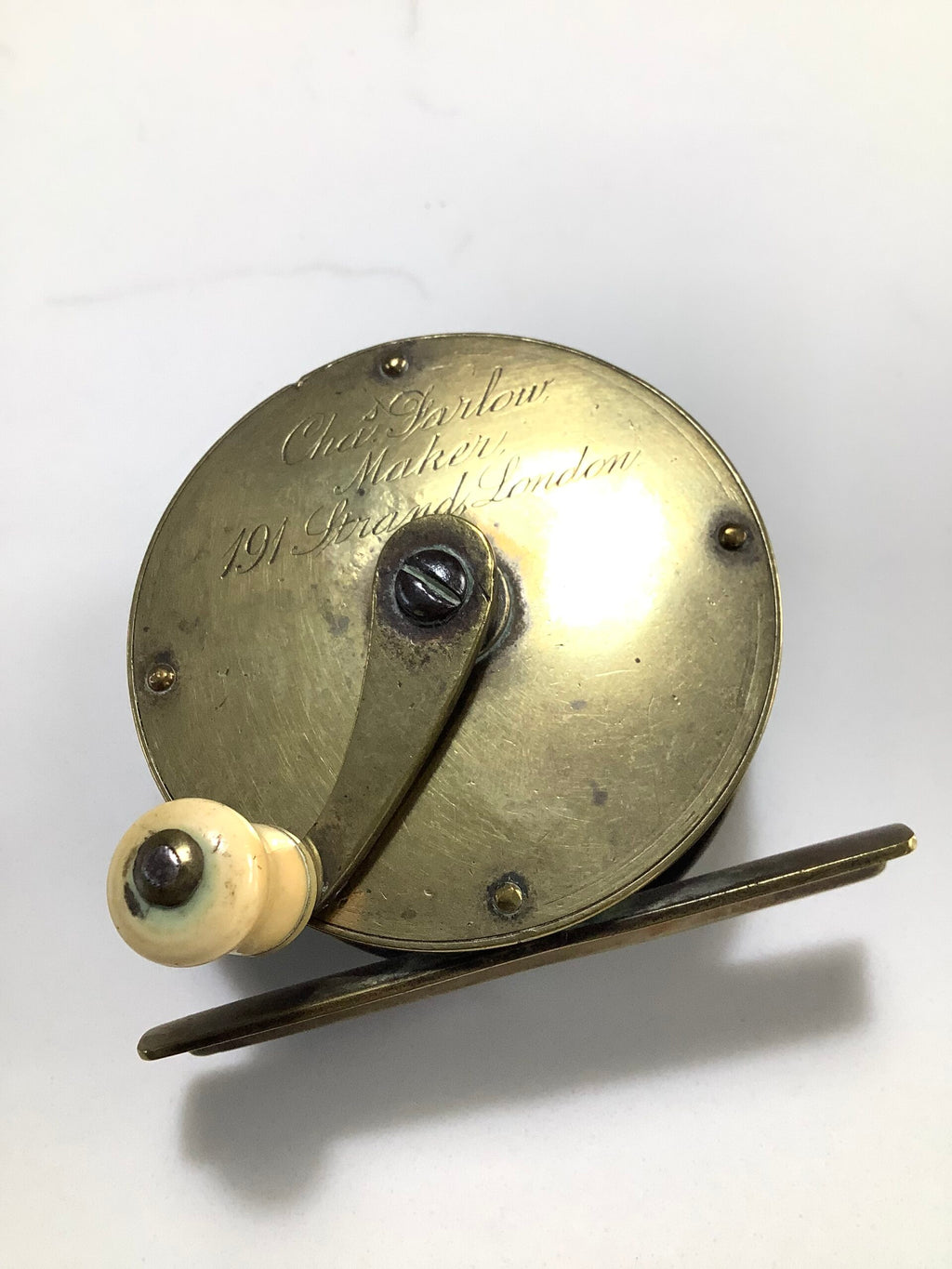 Antique CHAS FARLOW OF THE STRAND LONDON Rare Smallest 23/8” Narrow drum Brass winch