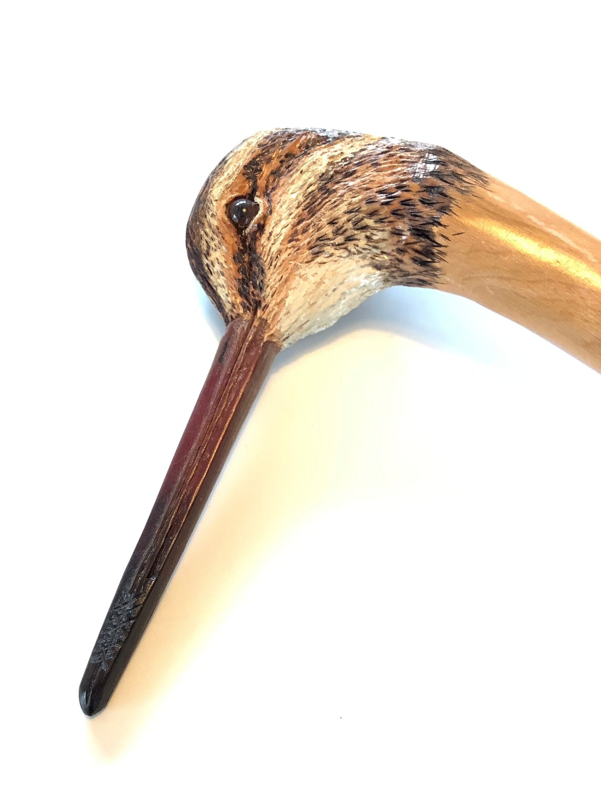 A Stunning Ian Taylor Hand Carved Painted SNIPE walking Stick, MAKER TO THE QUEEN