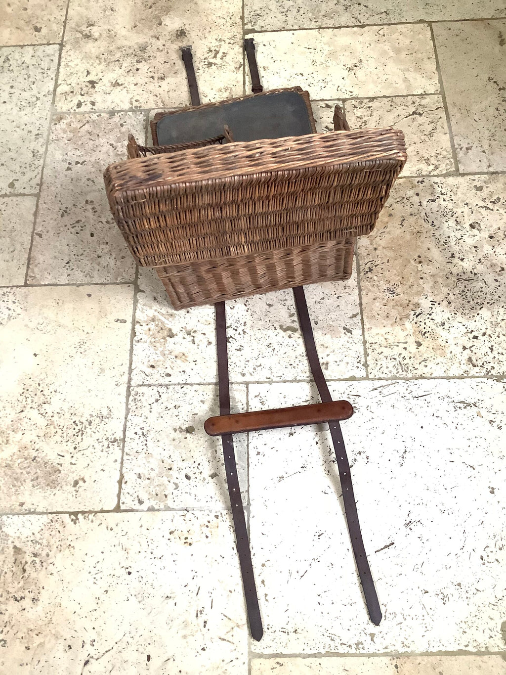 Vintage Wicker Leather Outdoor Basket/Creel