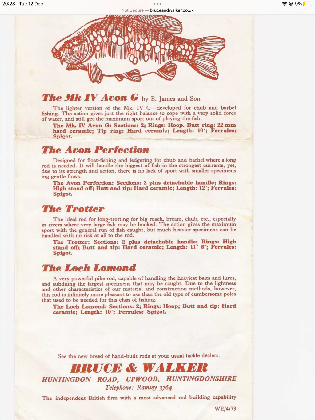 Scarce Bruce Walker B.James “ THE LOCH LOMOND “ Rod