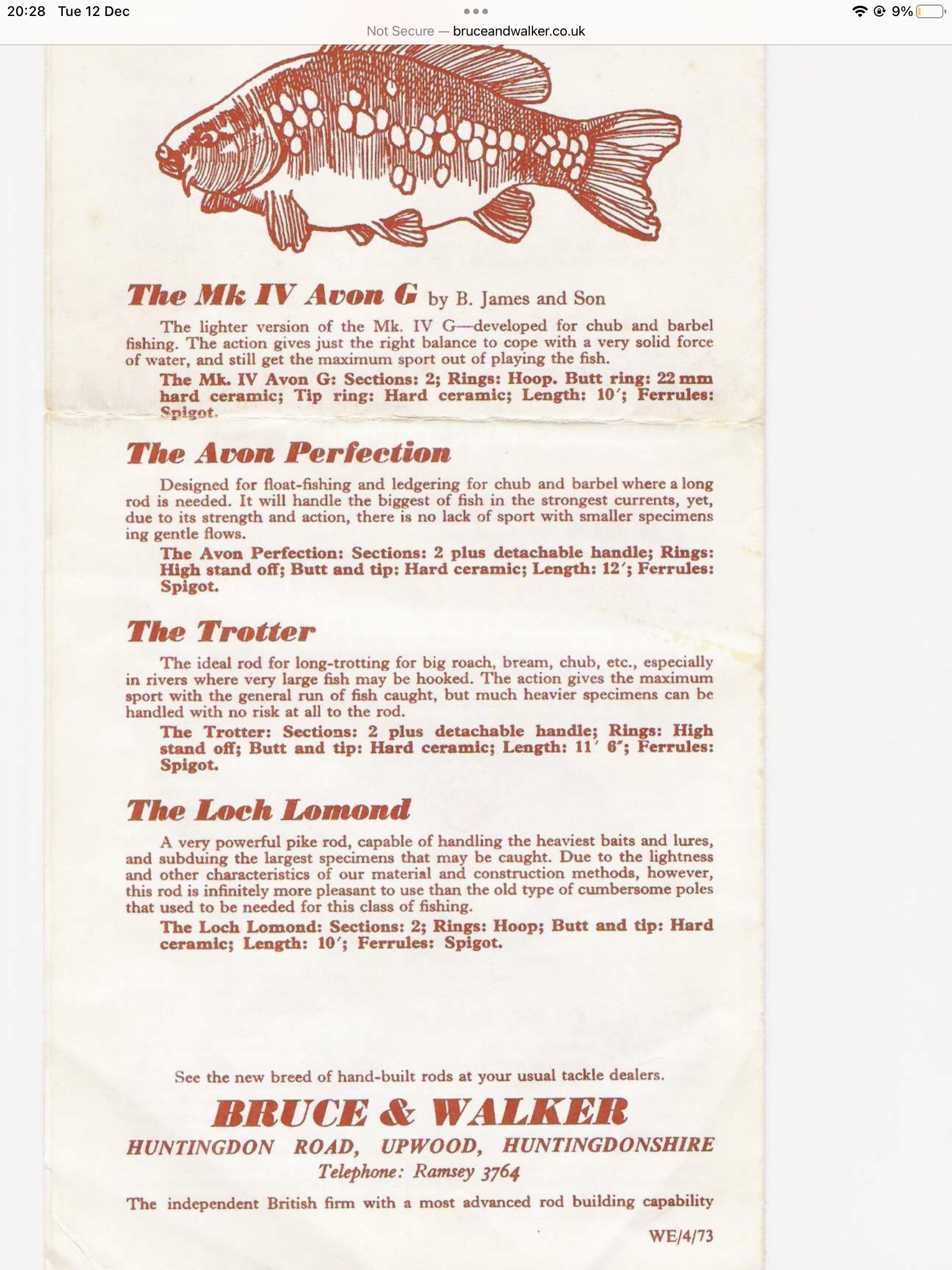Scarce Bruce Walker B.James “ THE LOCH LOMOND “ Rod