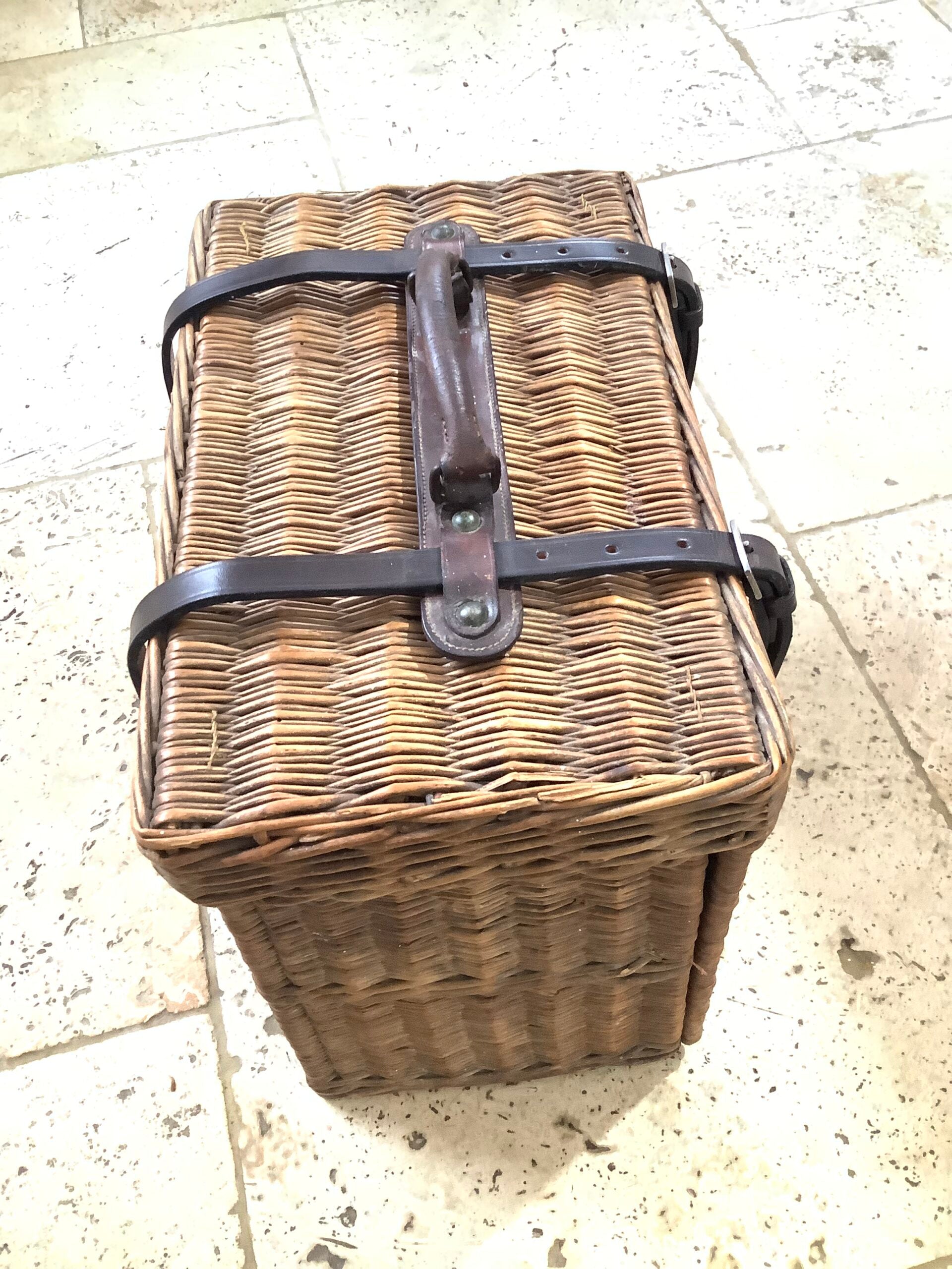 Vintage Wicker Leather Outdoor Basket/Creel