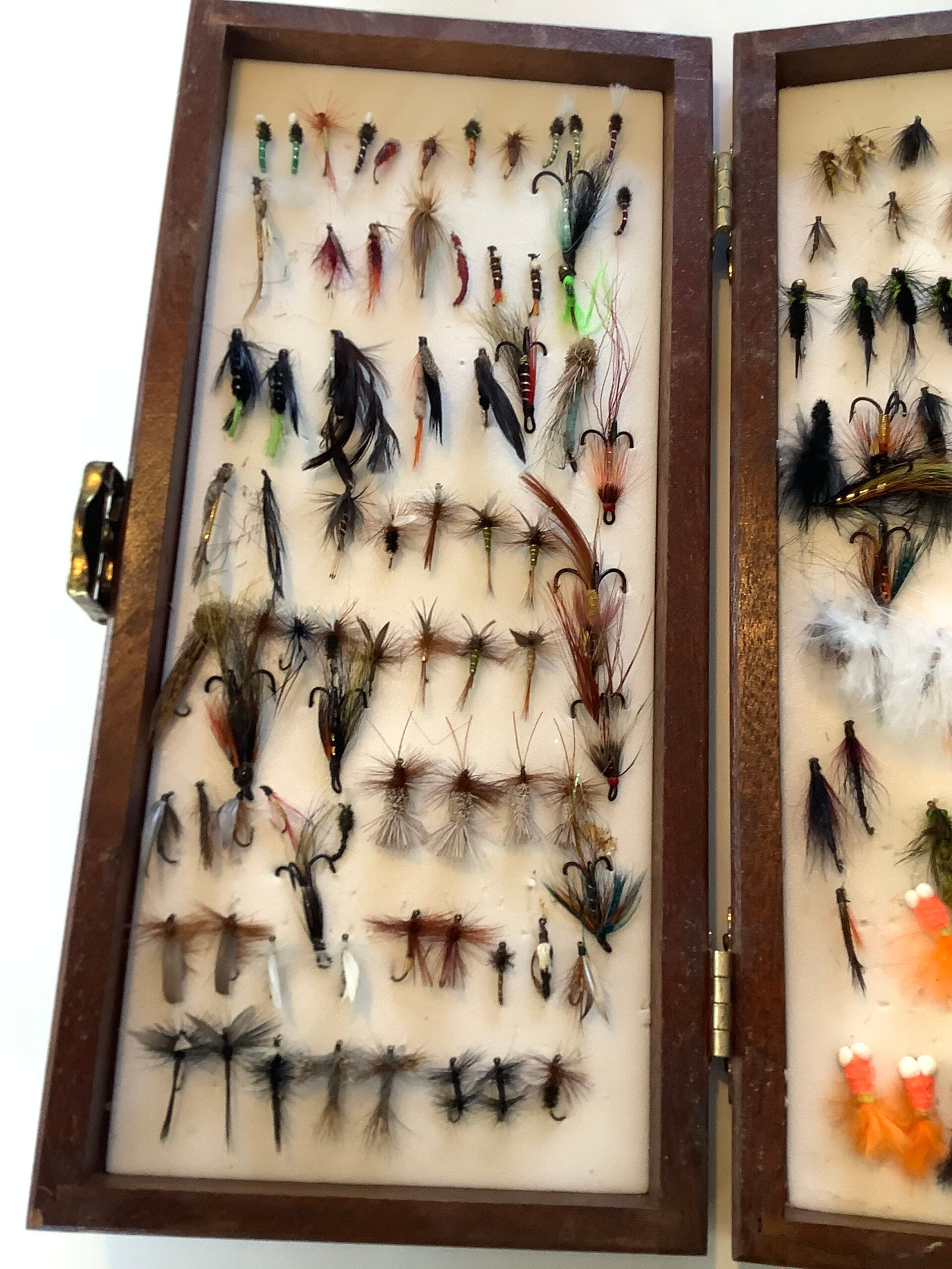 Large Wooden Fly Box with large selection of flies
