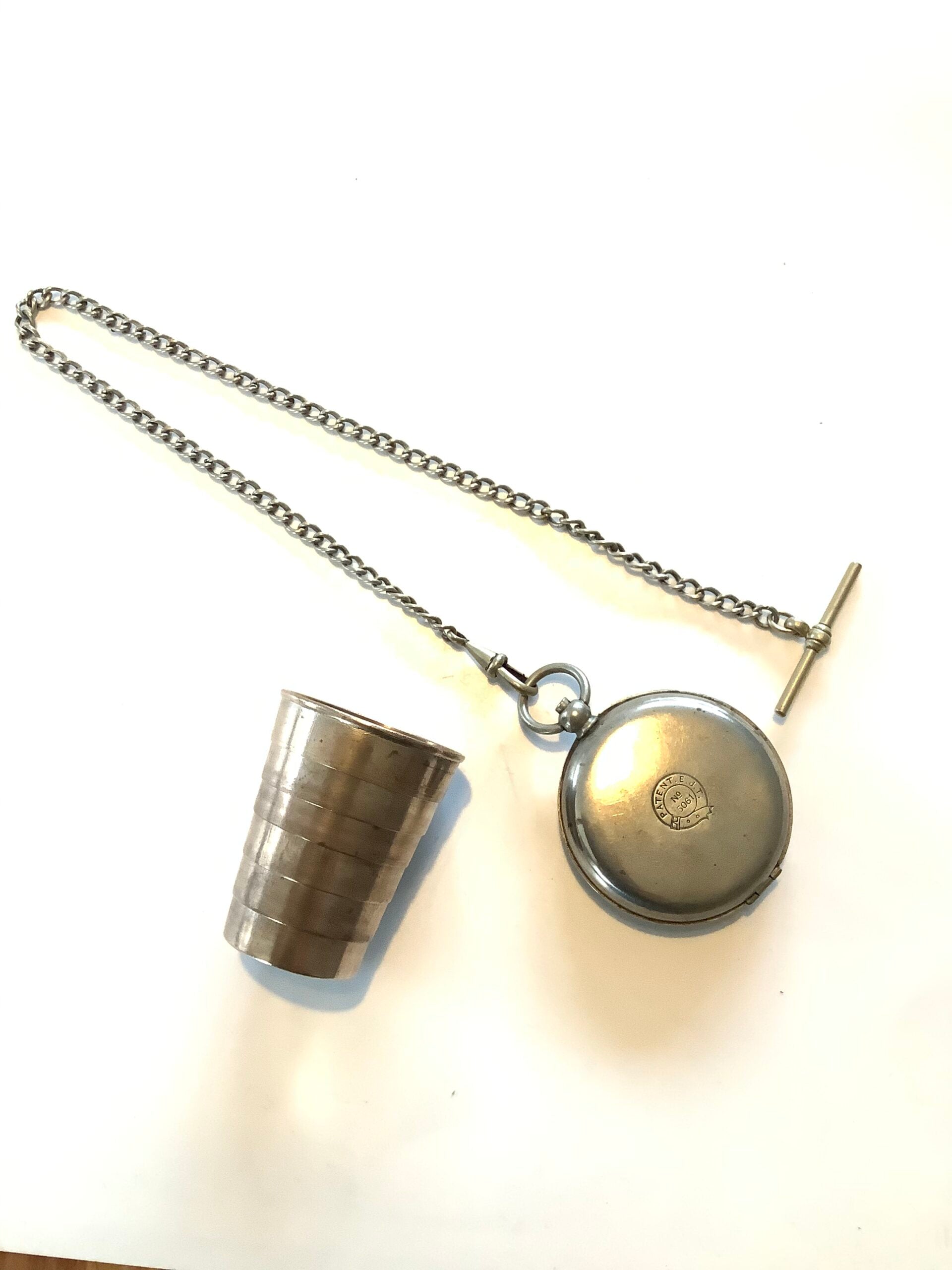 Antique Collapsible Dram cup with Pocket watch holder Chain