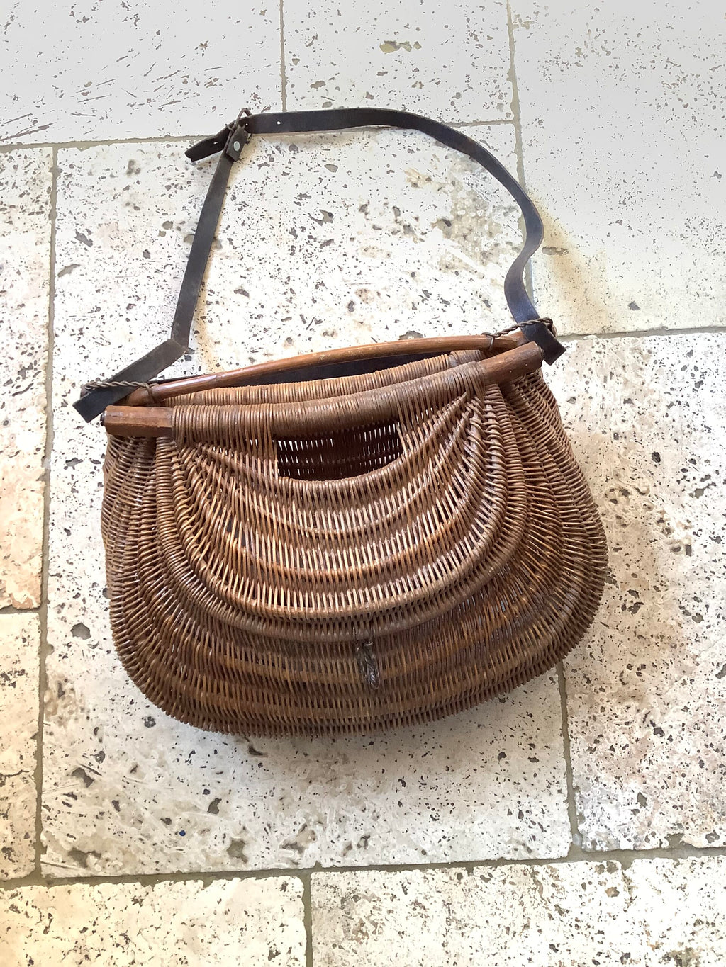 Rare unusual Antique Wicker Fisherman’s Creel