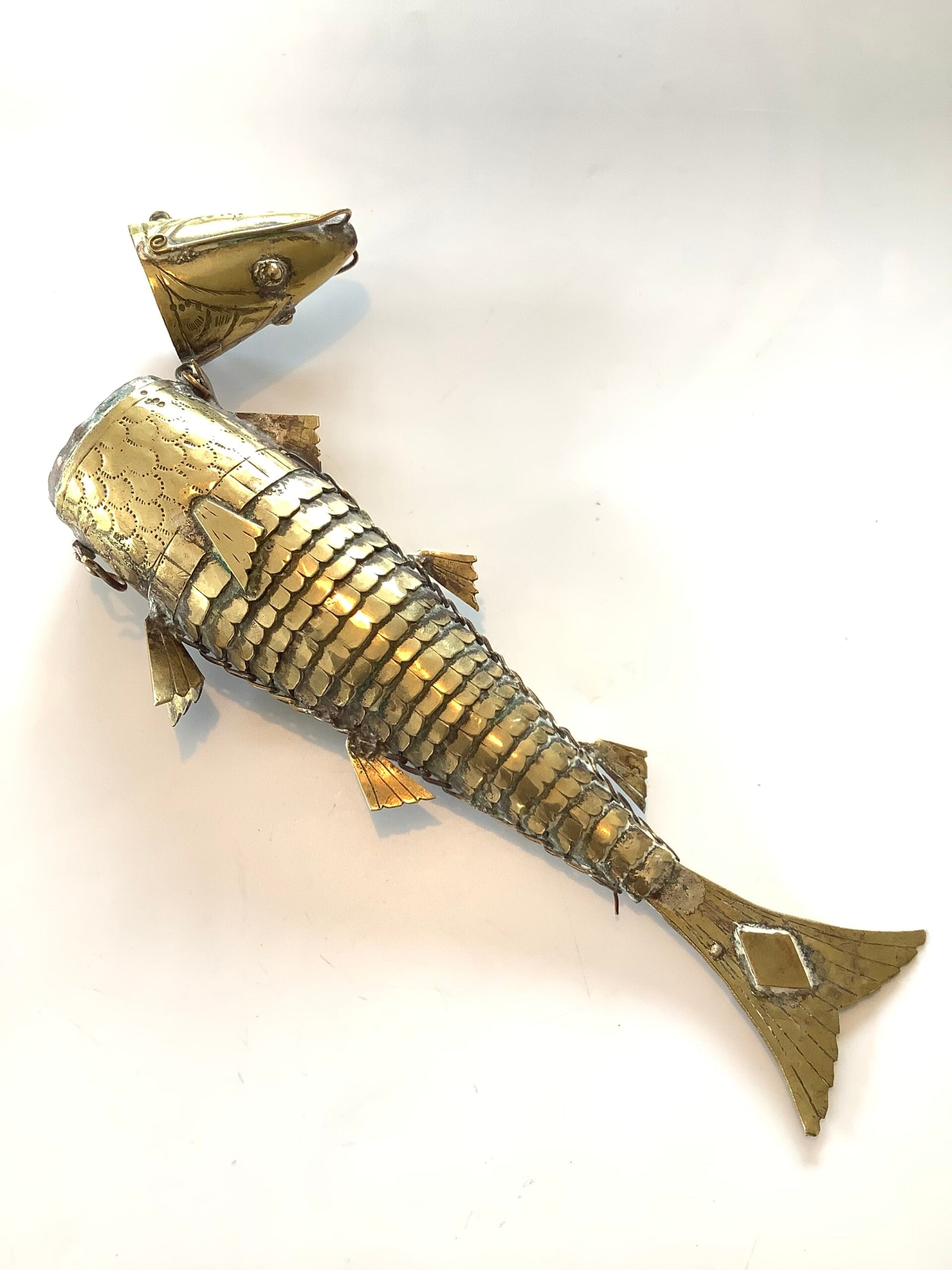 Antique Large Size Articulated Fish Spice Holder.