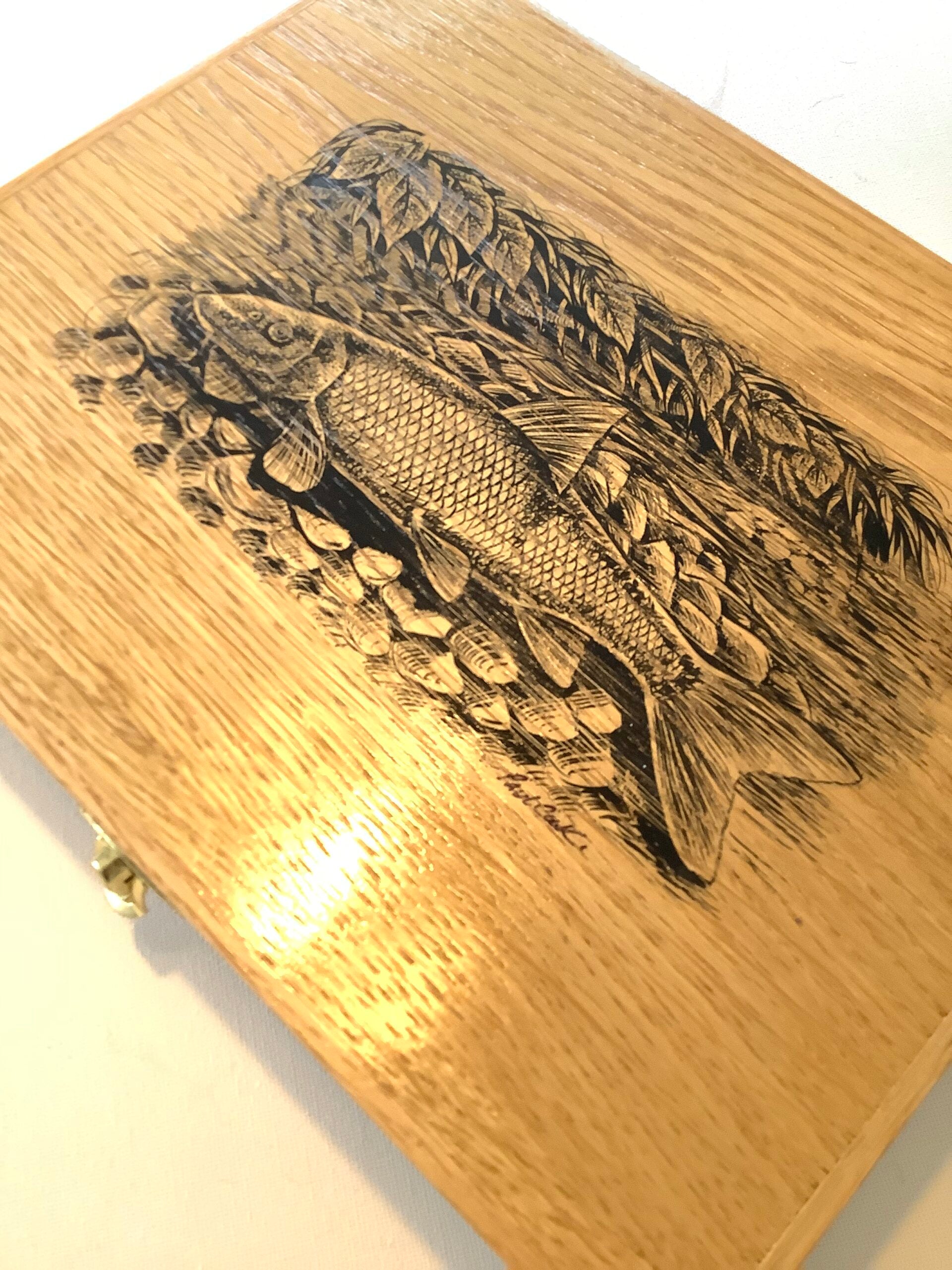 Paul Cook Hand Made Solid Oak Float Box with Painted Barbel