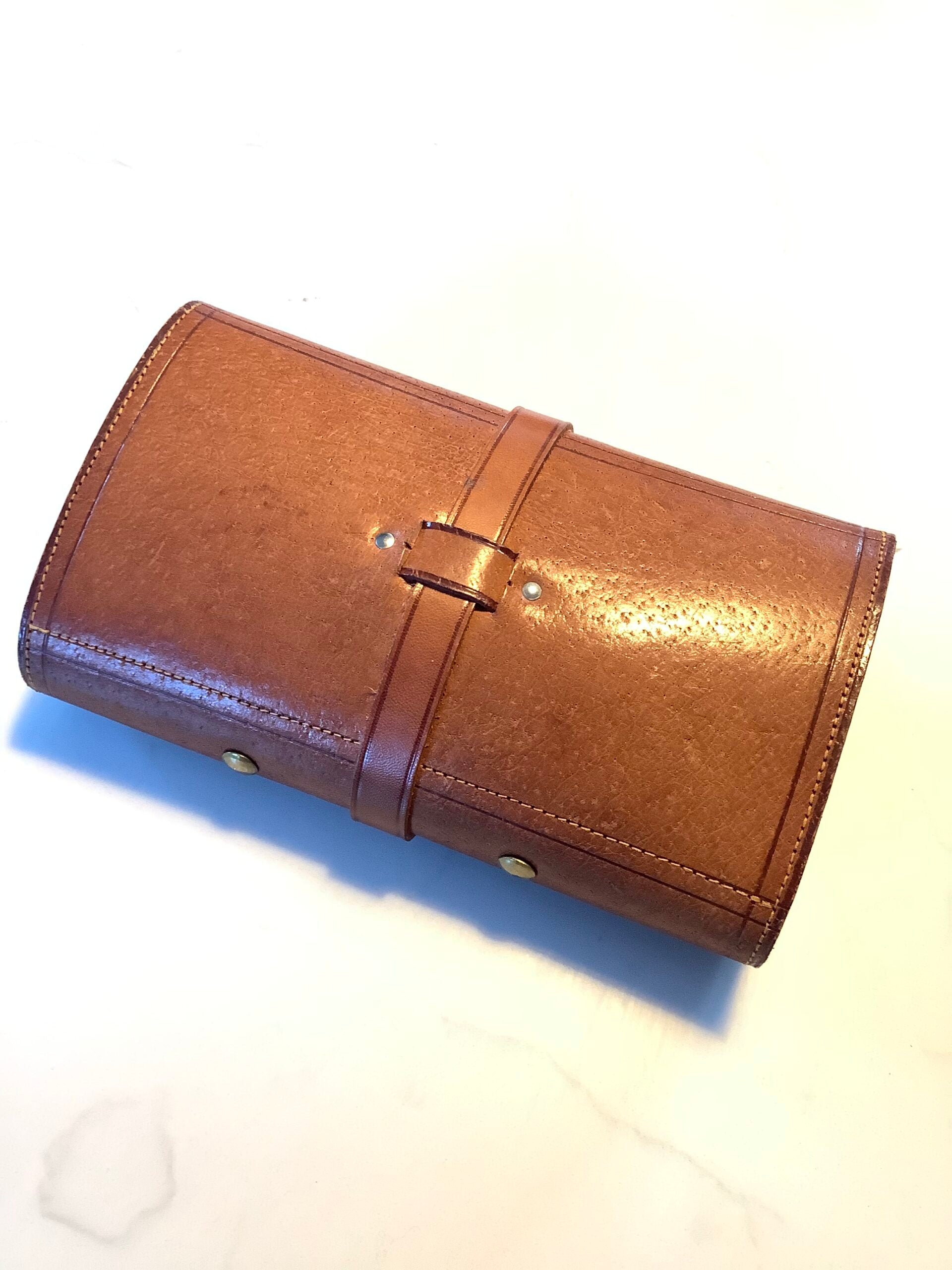 Antique Richard Wheatley Leather Fly Wallet with large Dressed salmon Flies
