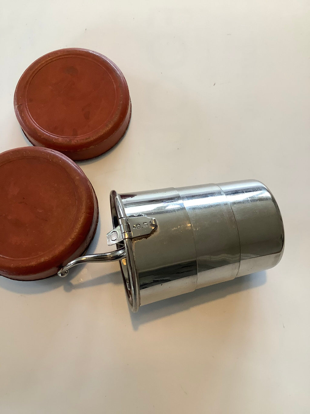 Antique Hunting /Fishing Tot shot Cup in Leather Case