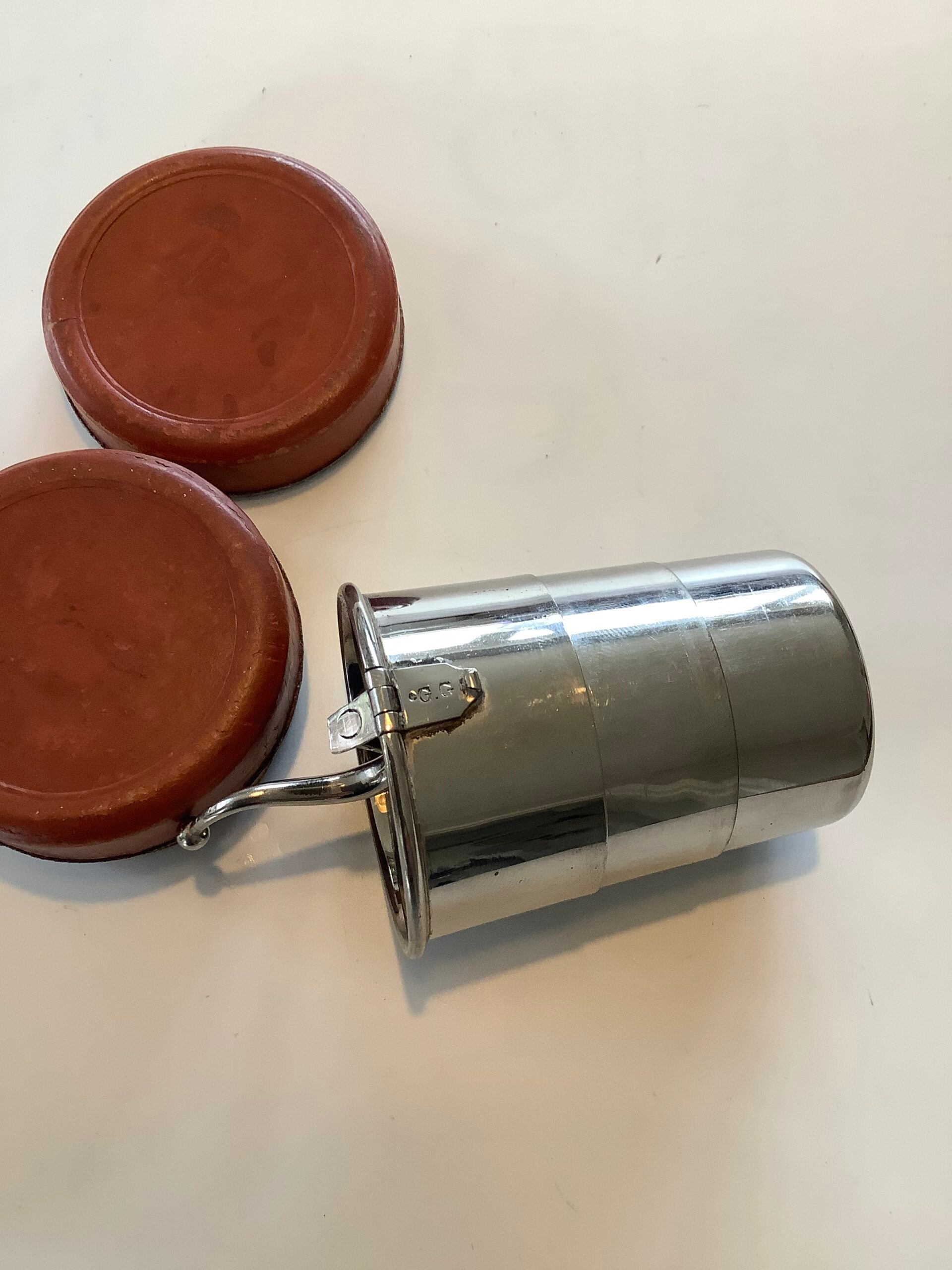 Antique Hunting /Fishing Tot shot Cup in Leather Case