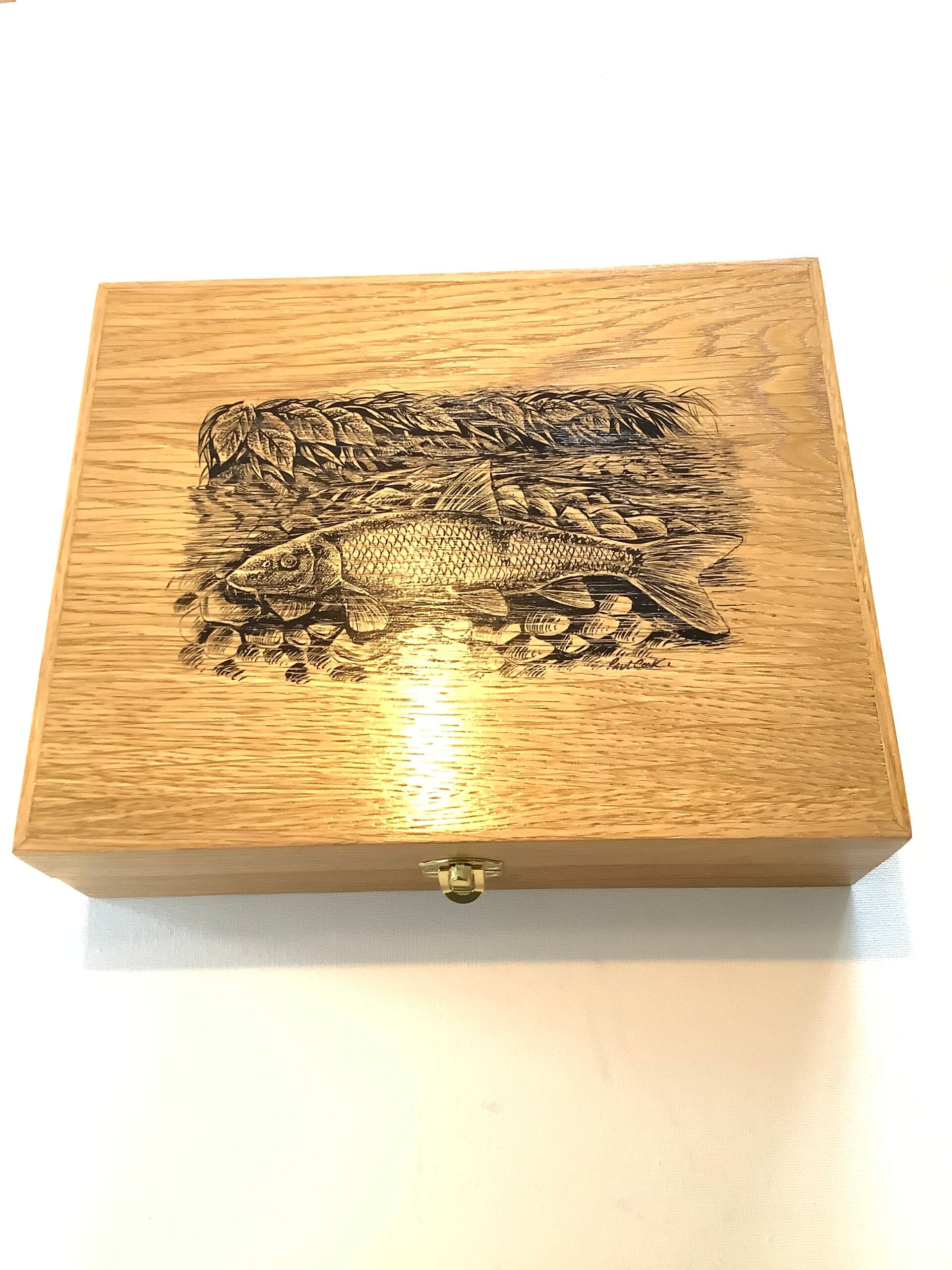 Paul Cook Hand Made Solid Oak Float Box with Painted Barbel