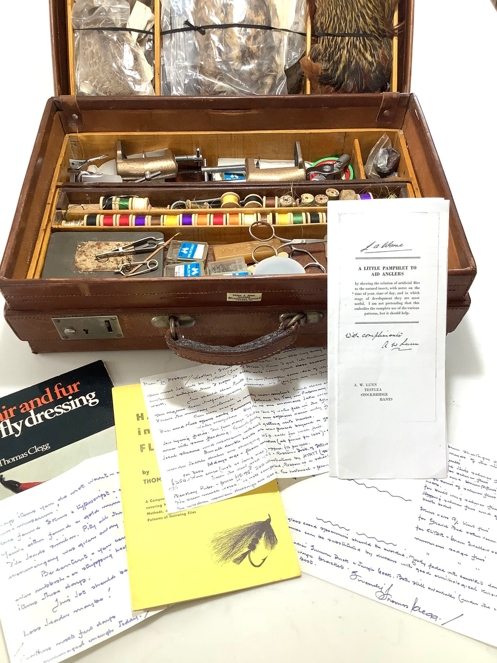 Antique Fly Tyers Case Made By Drew Sons London Includes Letters by Thomas Clegg A.W.Lunn Pamphlet