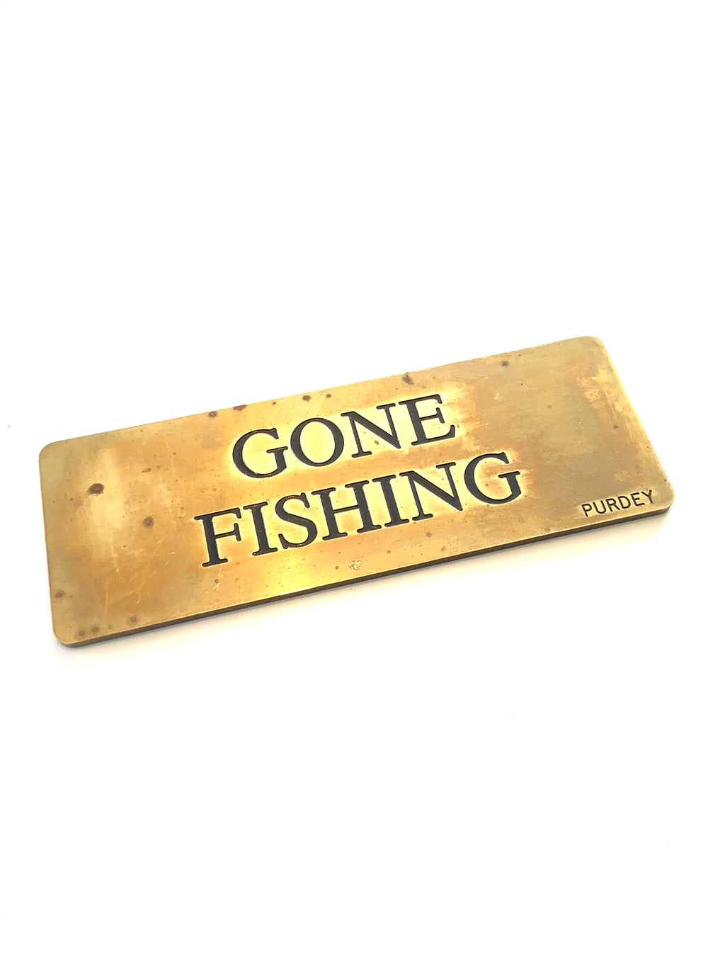 Rare James Purdey Gone Fishing Brass Plaque