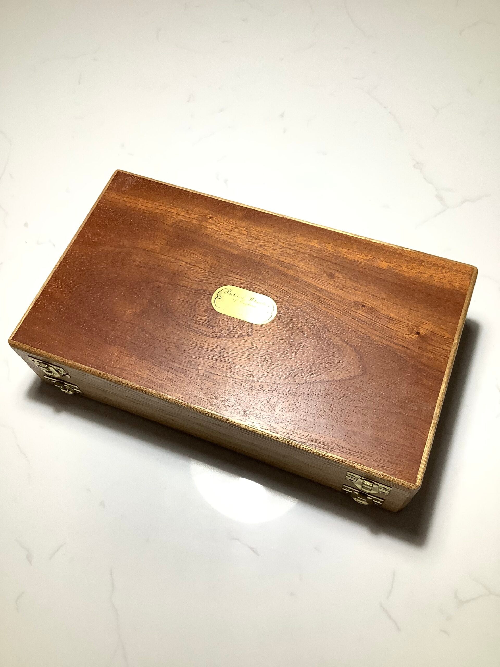 Large Richard Wheatley Hardwood Double lidded Fly case with a selection Donegal Flys