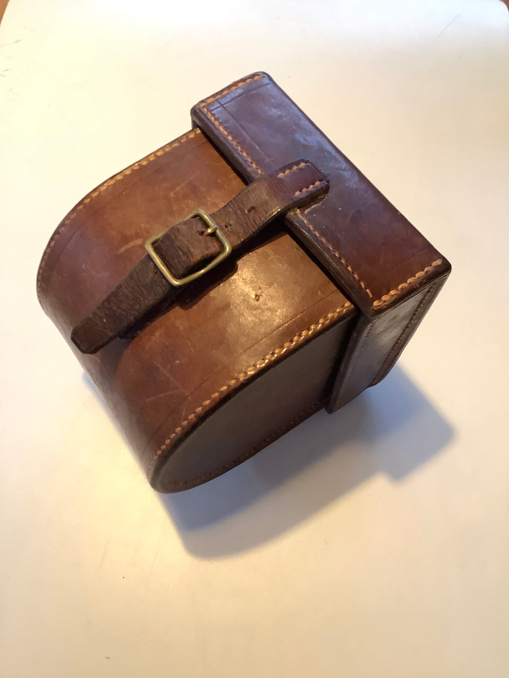 Antique Block Leather Reel Case 41/4”