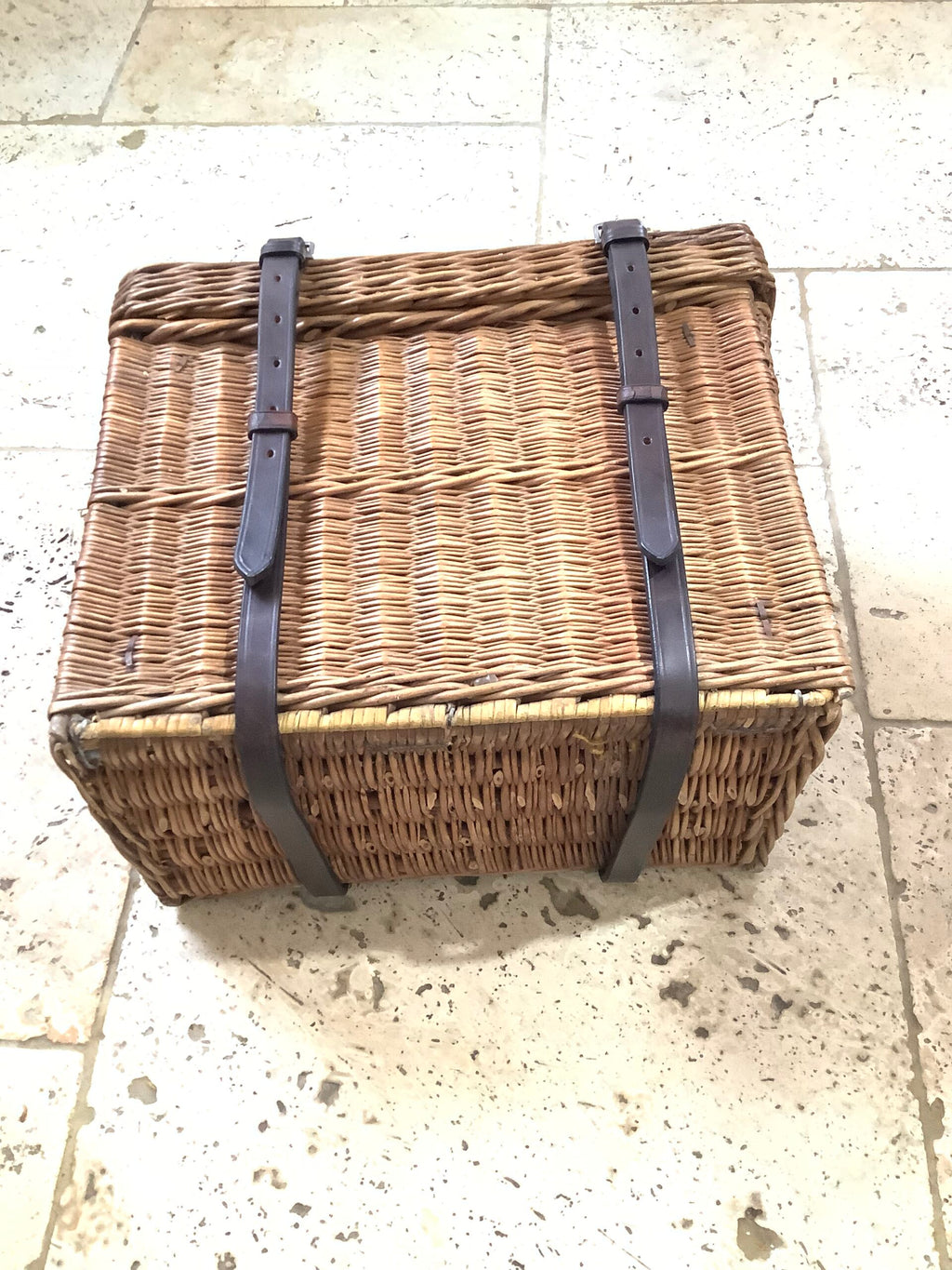 Vintage Wicker Leather Outdoor Basket/Creel
