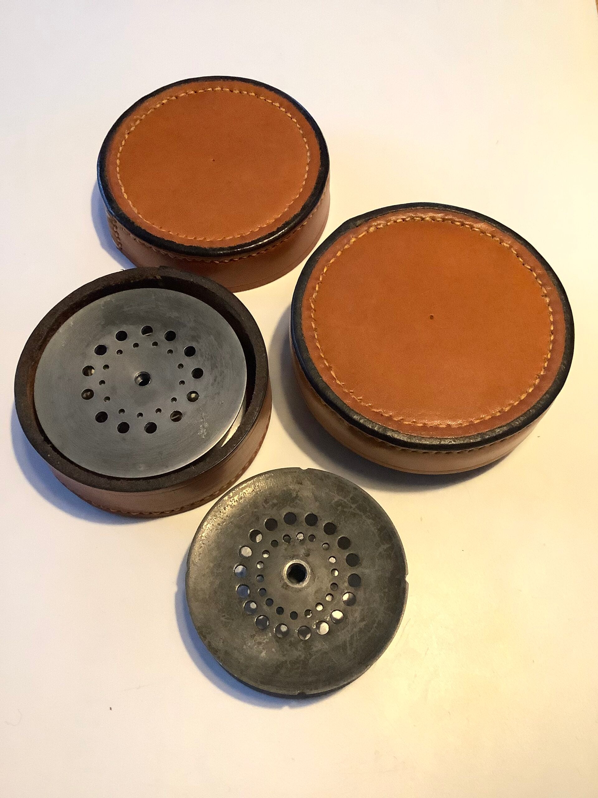 Peter Loam Hand crafted leather reel spool holders
