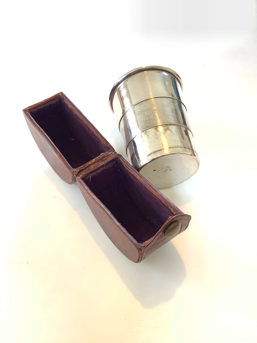 Antique Collapsible Dram Cup in Leather Case