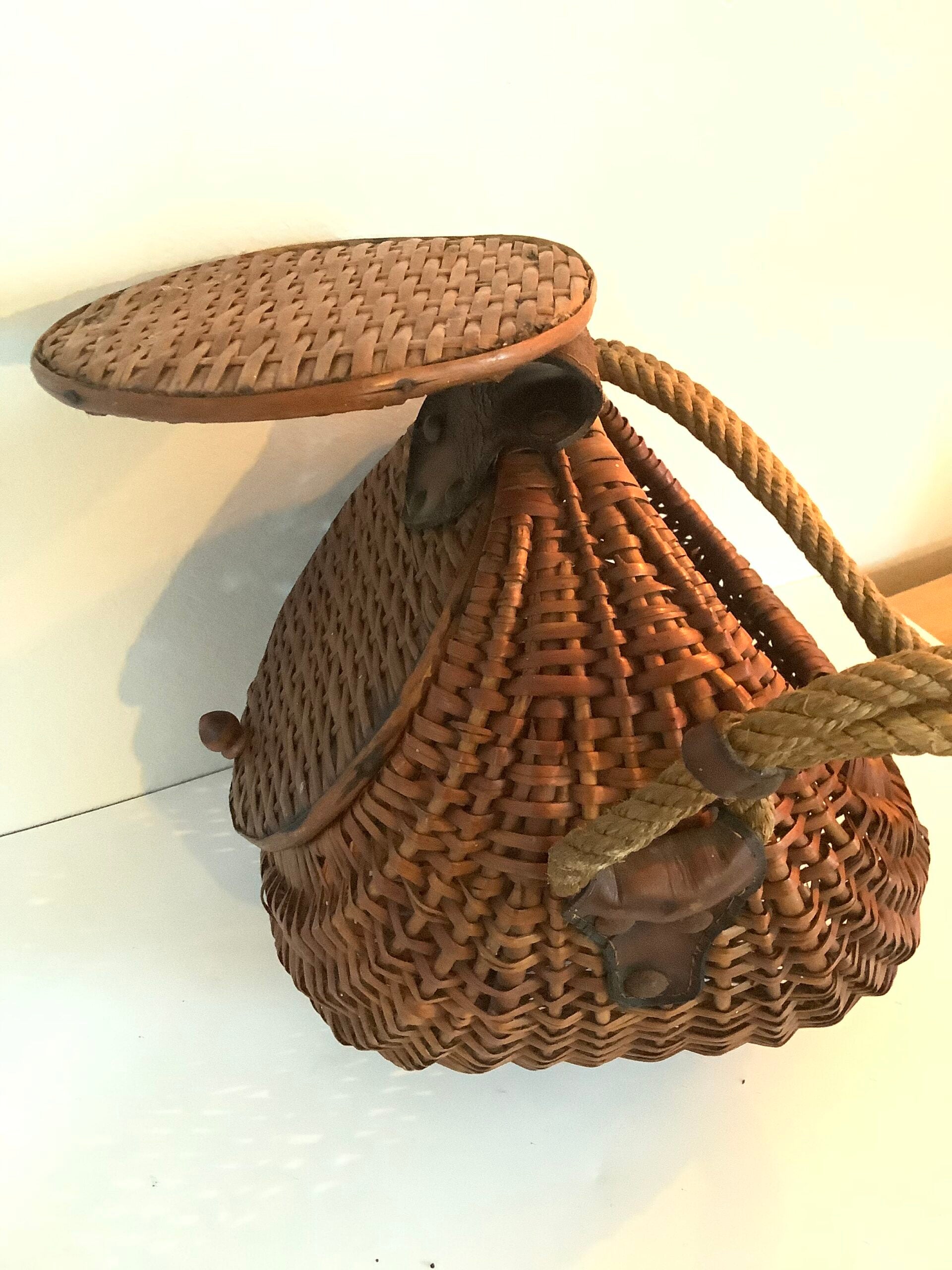 Early Unusual Antique Melon Style Fishing Creel