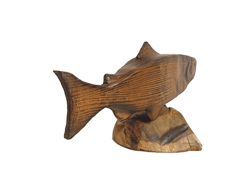 A Hand carved wooden Salmon by Alan Glasby