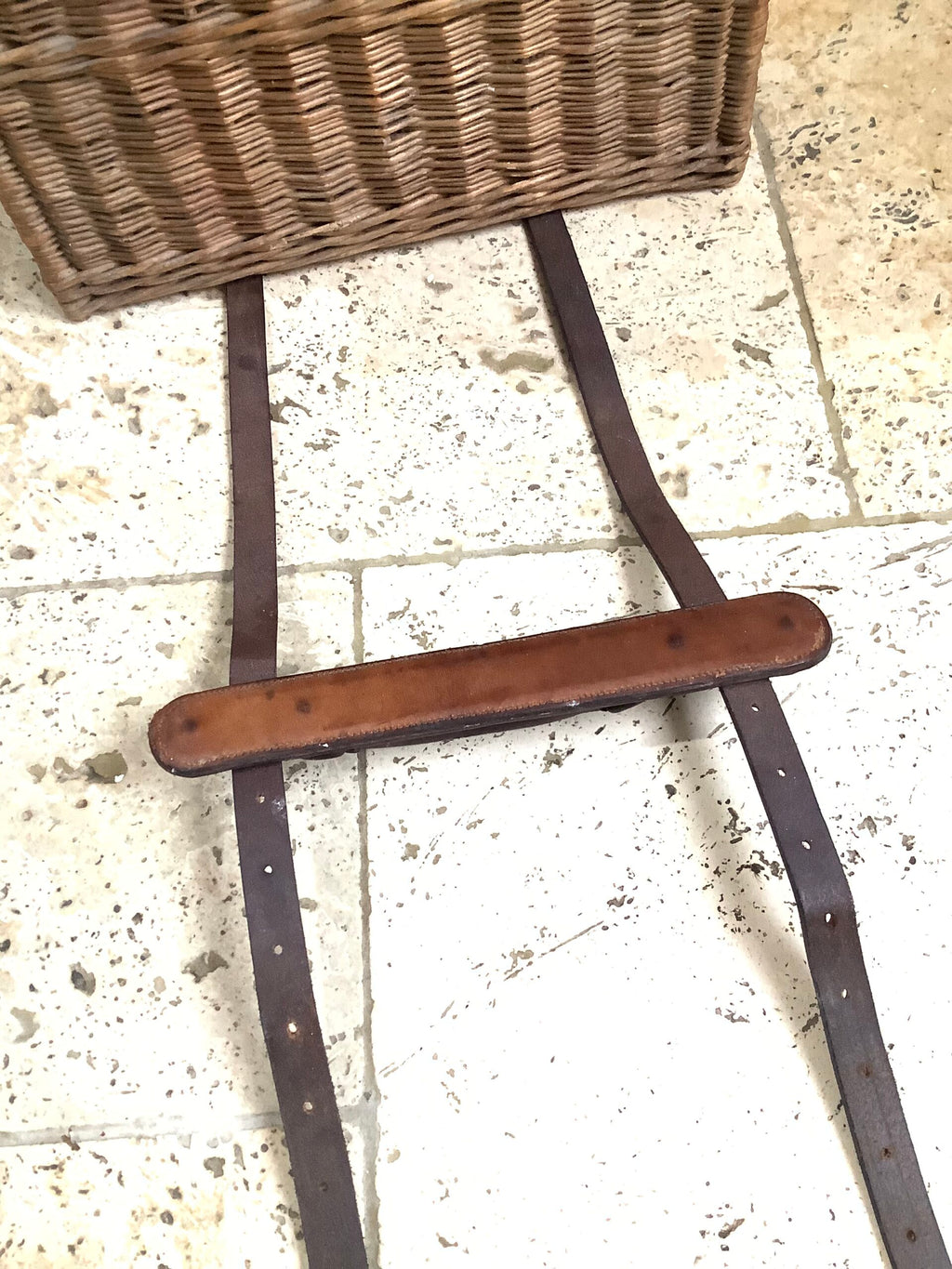 Vintage Wicker Leather Outdoor Basket/Creel