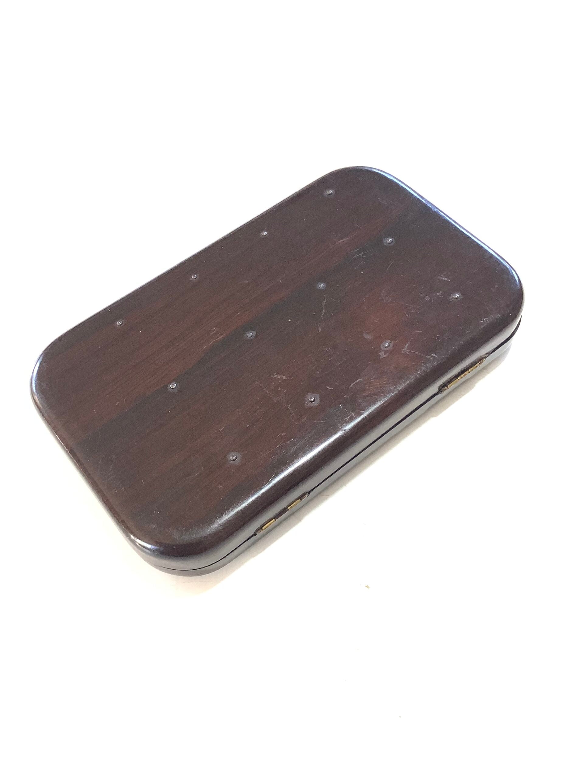Very Rare Antique circa 1900 Rosewood Neroda Salmon Fly Box with Gut eyed Salmon Flies
