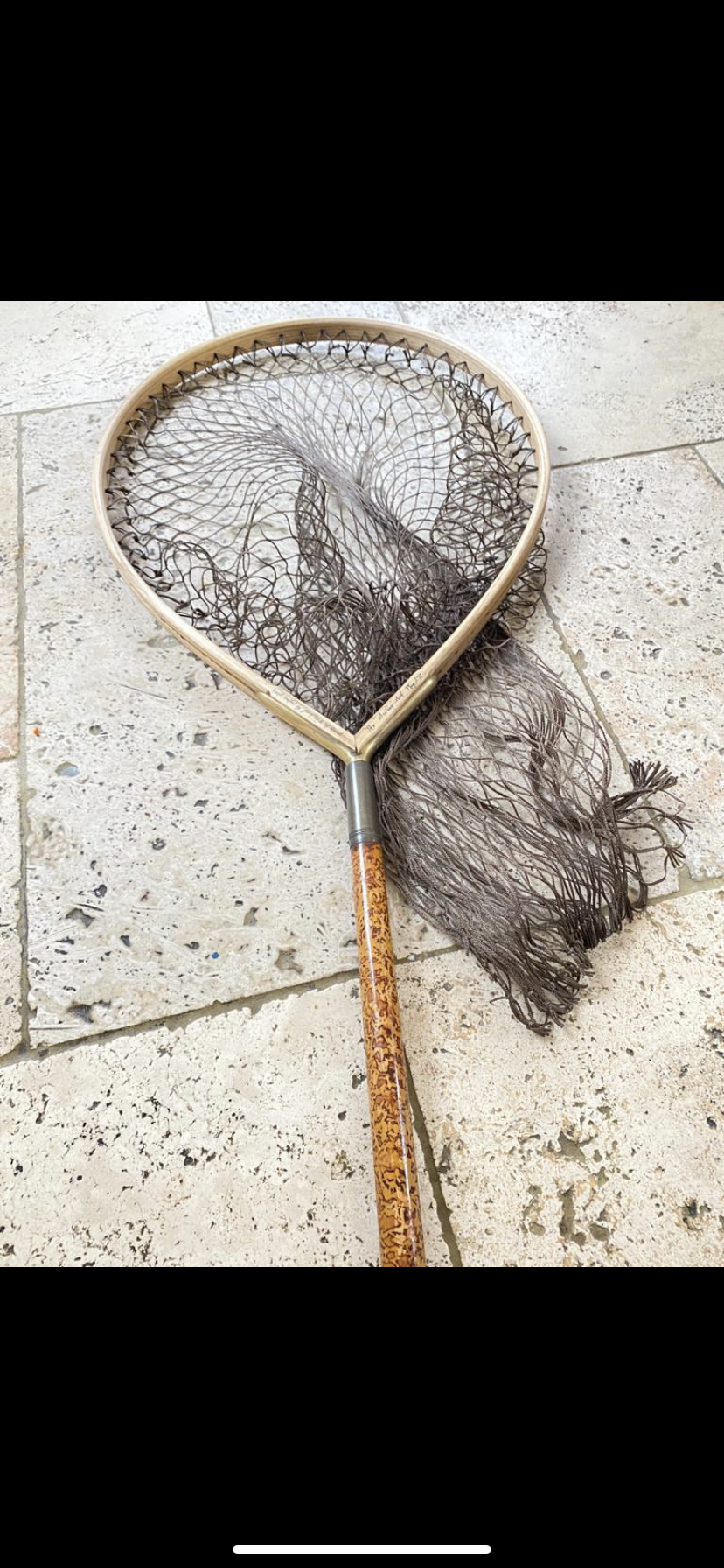 DE-LUXE Handbuilt 2017 Ash Framed Tear Drop Landing Net by GOLDEN SCALE CLUB With whole flamed Tonkin Pole Handle