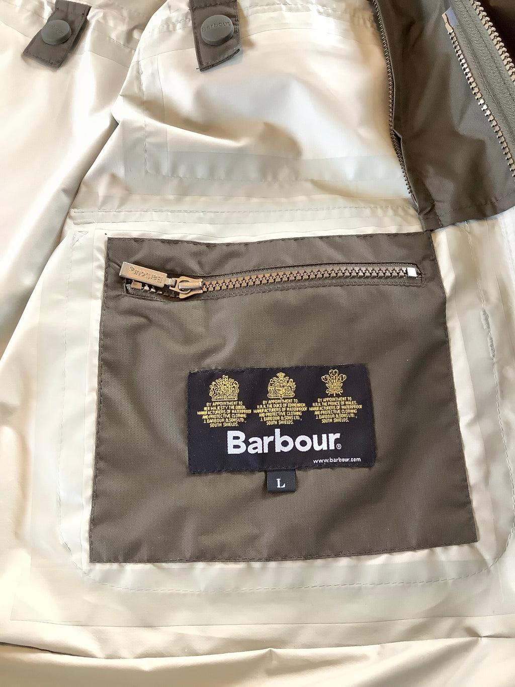 Rare Barbour olive DRYFLY 3/4 full length Coat