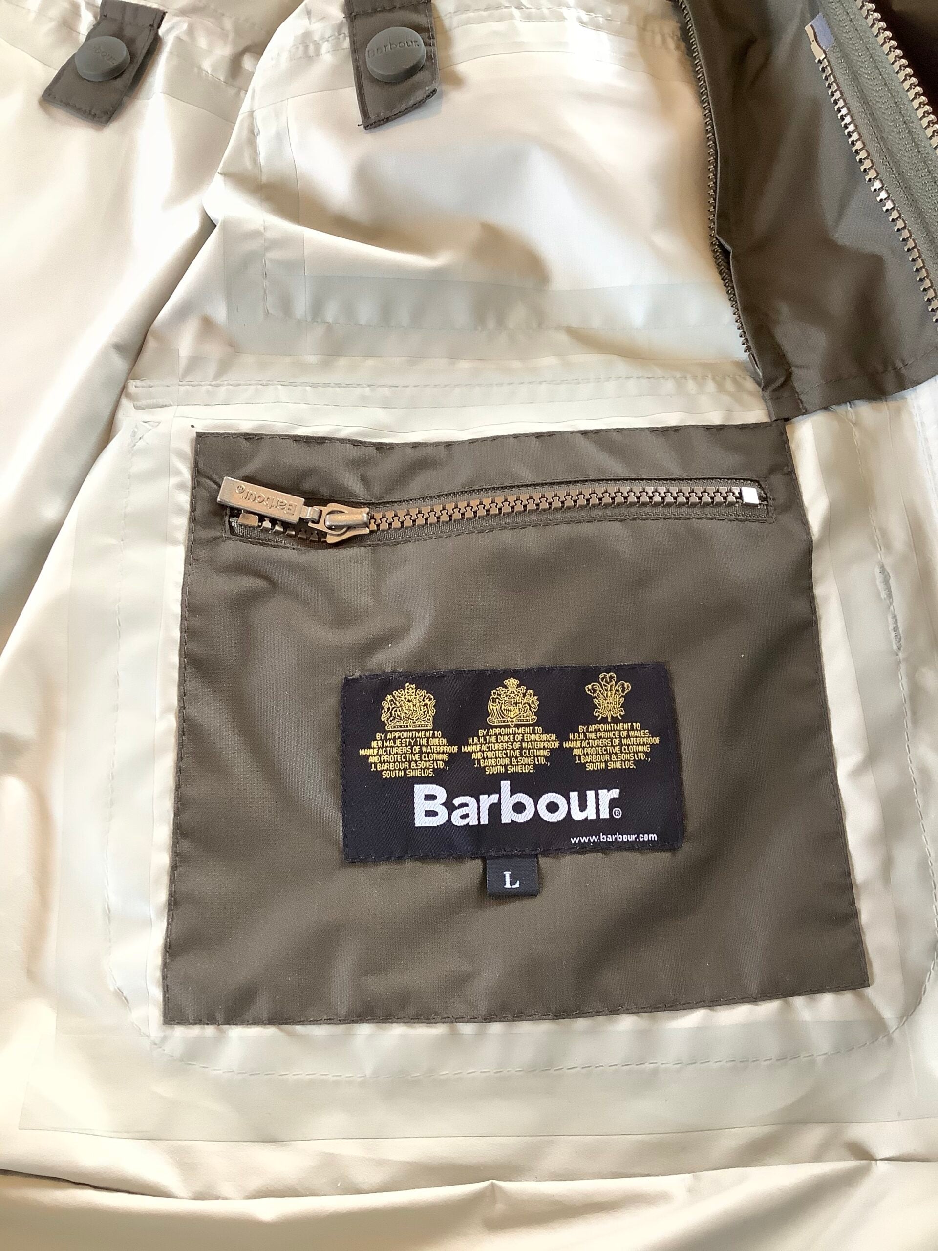 Rare Barbour olive DRYFLY 3/4 full length Coat