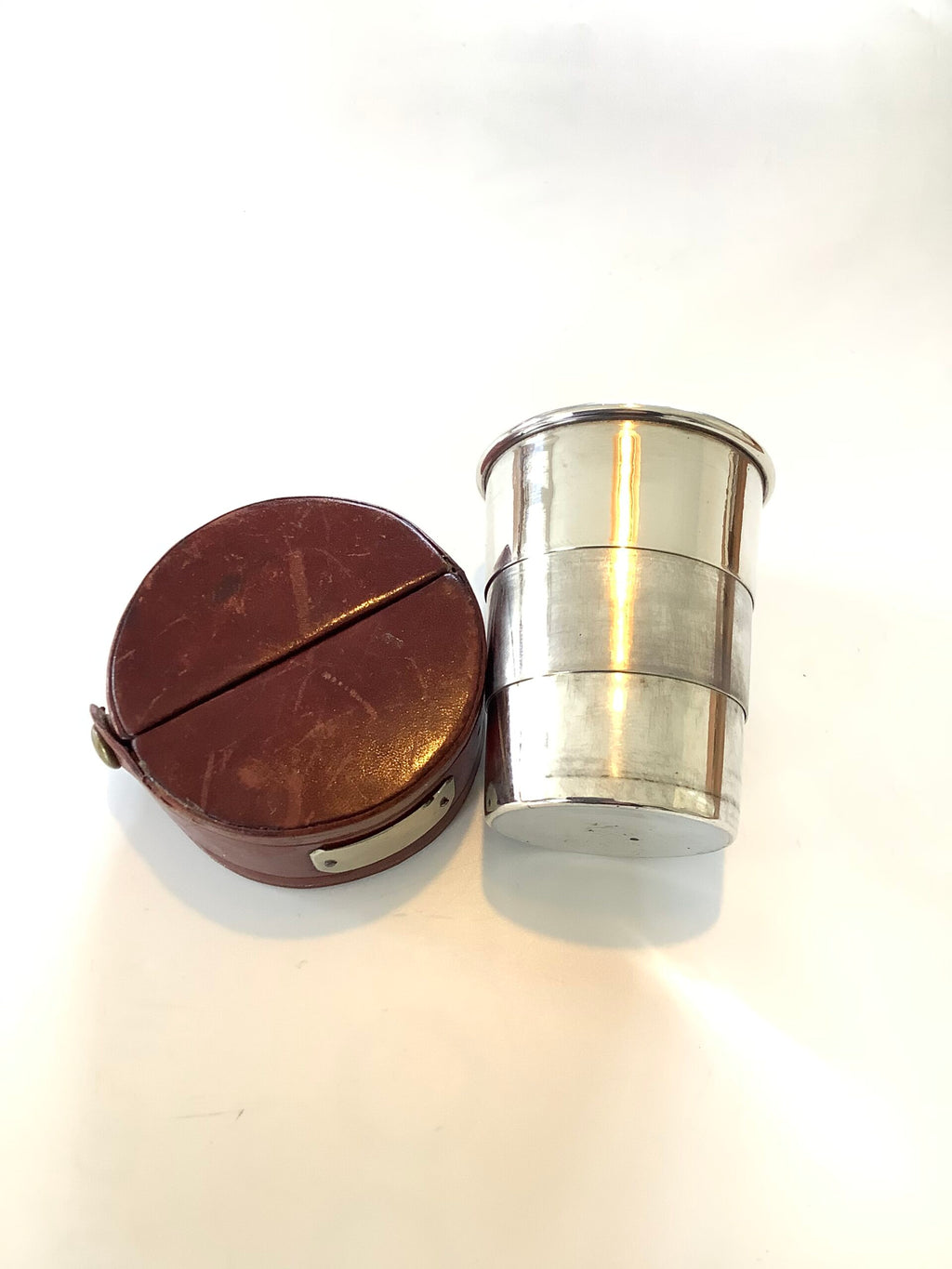 Antique Collapsible Dram Cup in Leather Case