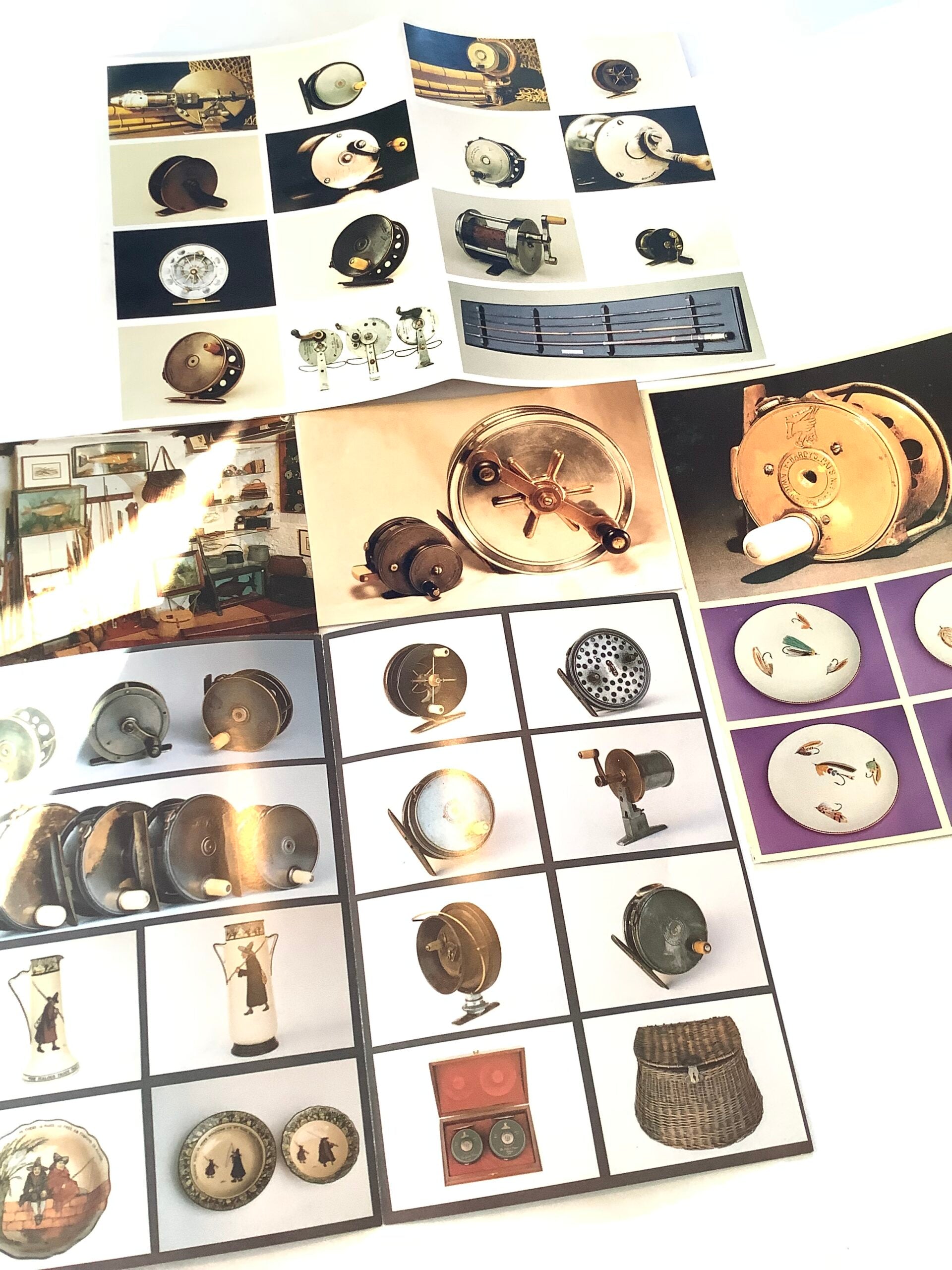 A collection of post cards advert cards, photos etc of quality antique vintage fishing tackle