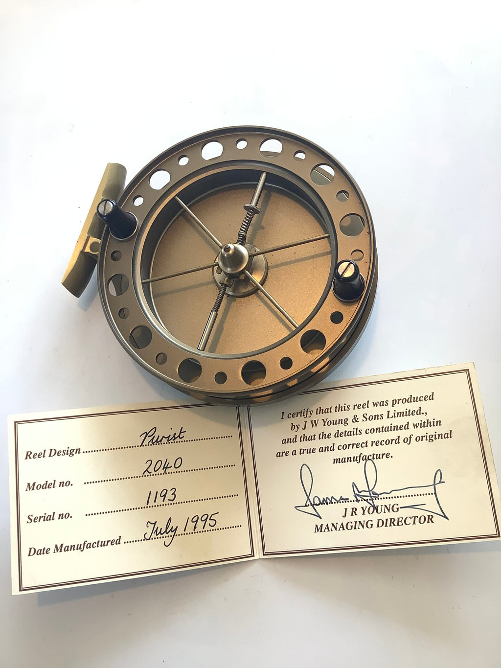 Mint unused J.W Young Purist 2040 Centrepin Reel Made in 1995