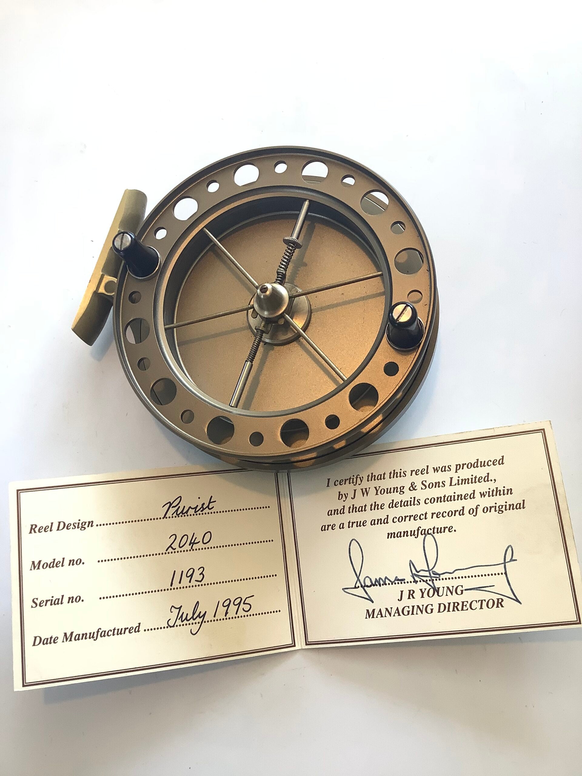 Mint unused J.W Young Purist 2040 Centrepin Reel Made in 1995