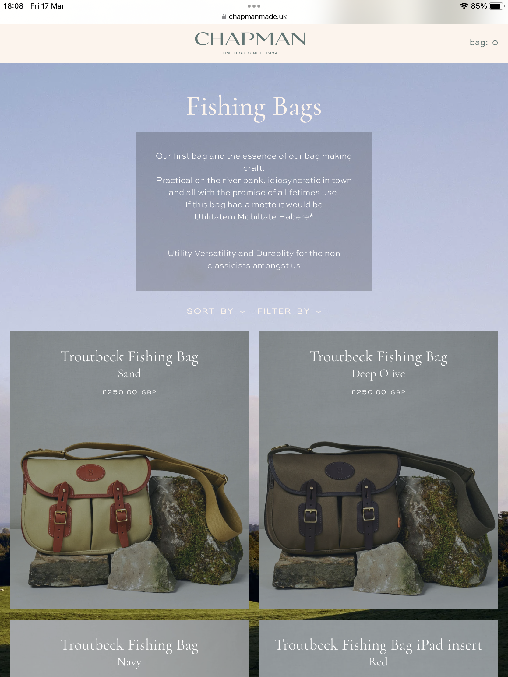 CHAPMANS “ Trout Fishers “ Canvas Leather Quality Bag