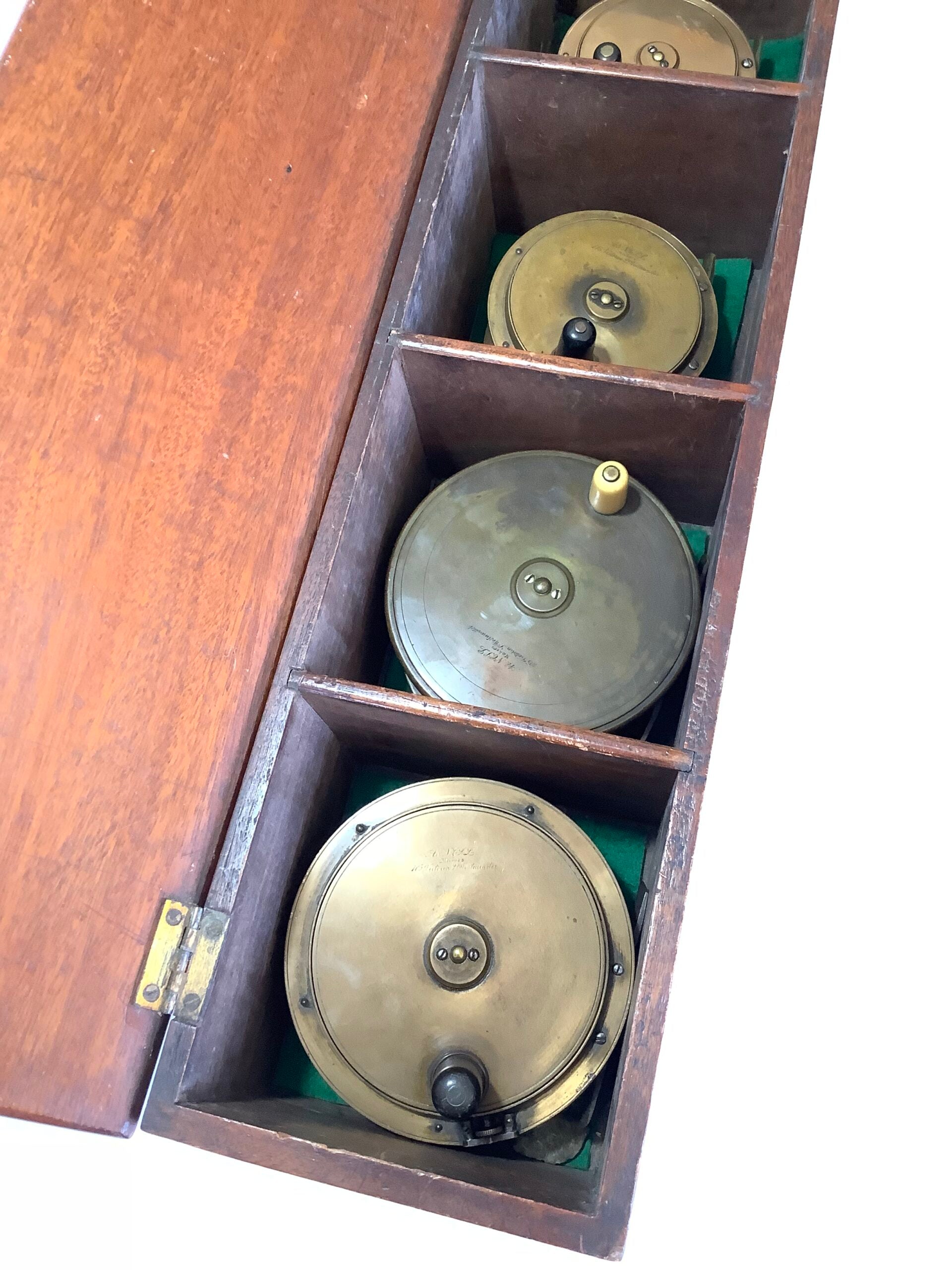 Antique Solid Mahogany Fishing reel Collectors Presentation Cabinet