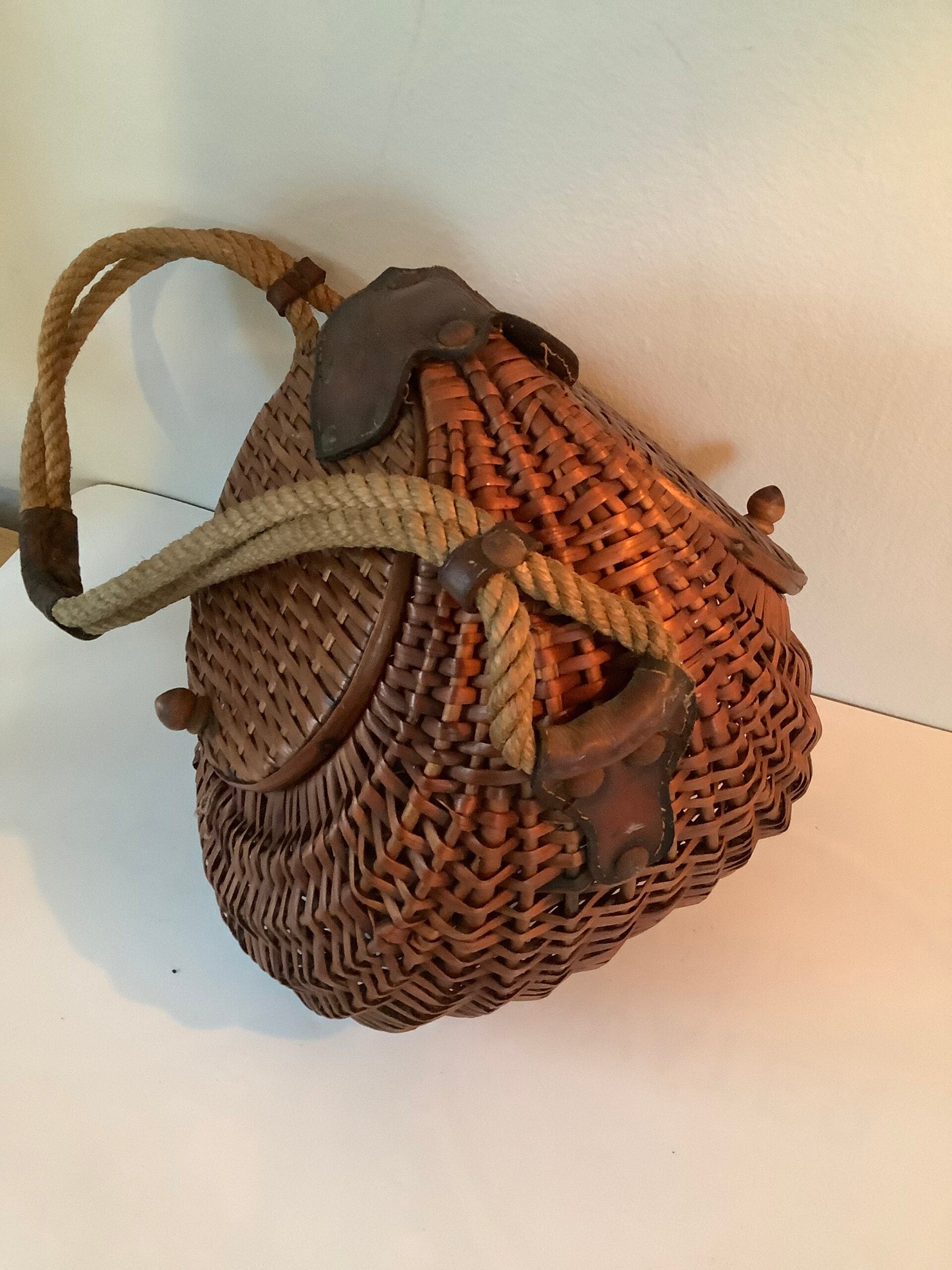 Early Unusual Antique Melon Style Fishing Creel
