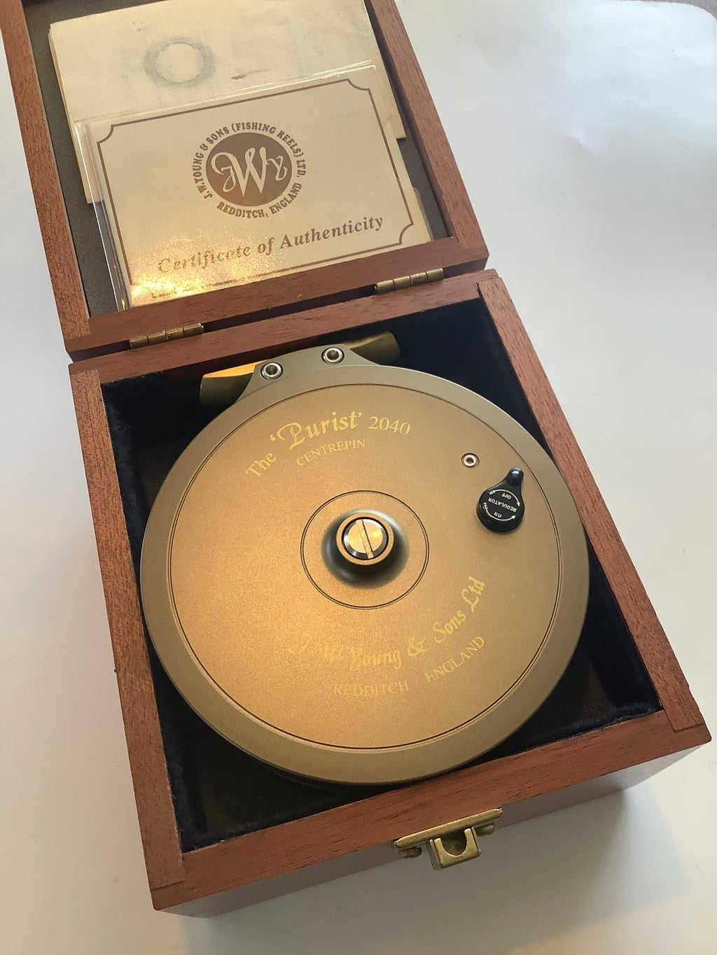 Mint unused J.W Young Purist 2040 Centrepin Reel Made in 1995