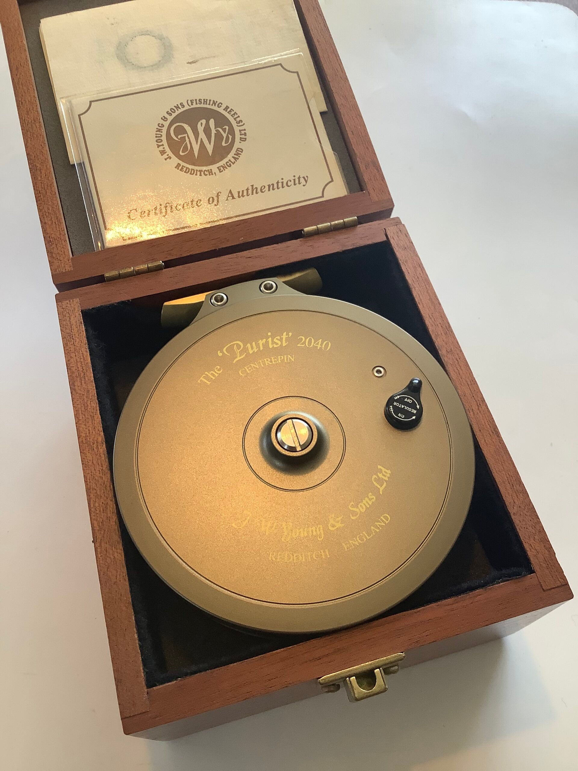 Mint unused J.W Young Purist 2040 Centrepin Reel Made in 1995