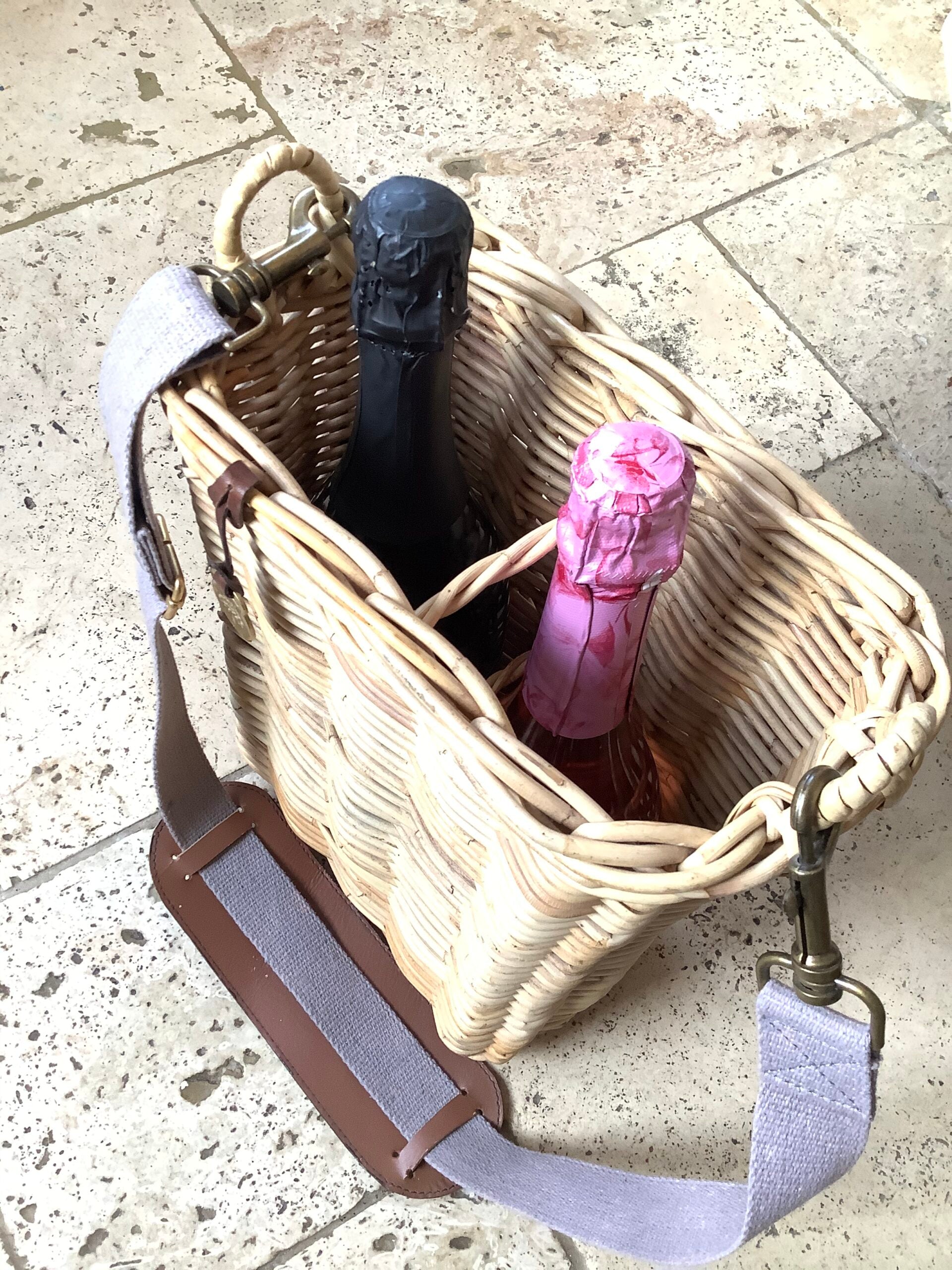Vintage Mulberry of England wicker champagne/wine carrier