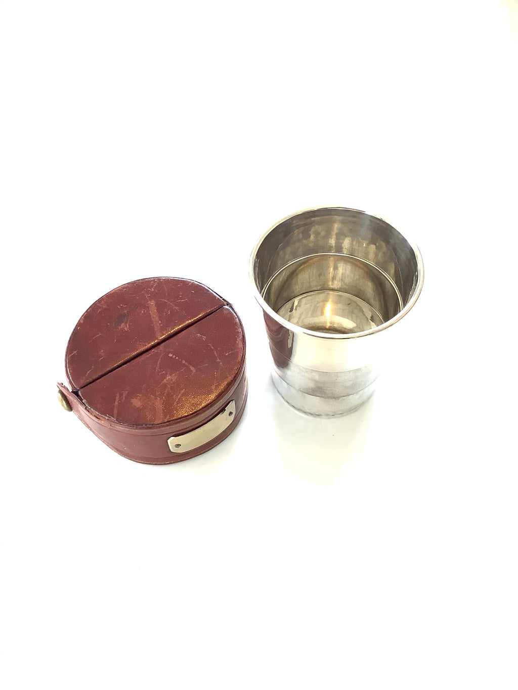 Antique Collapsible Dram Cup in Leather Case