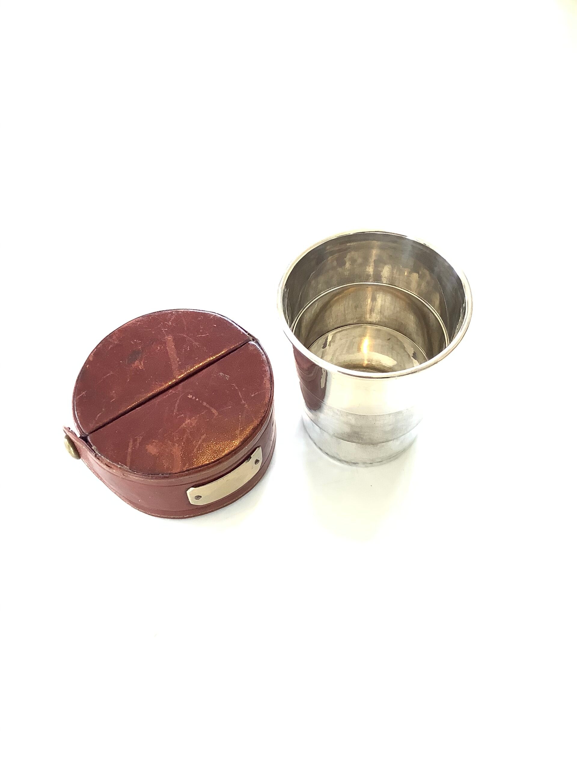 Antique Collapsible Dram Cup in Leather Case