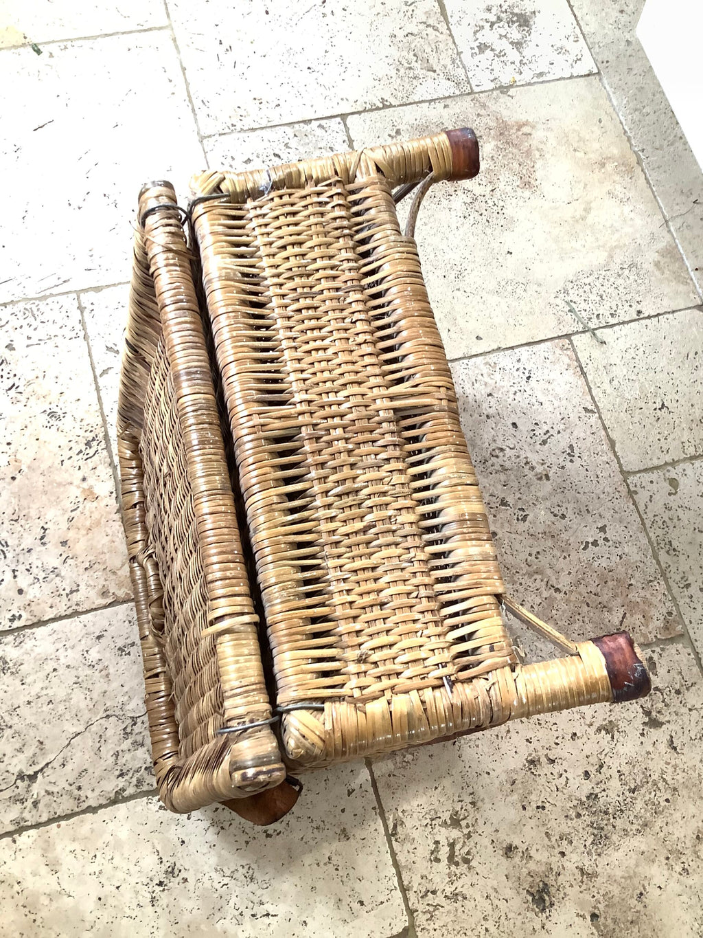 Antique Wicker Leather Folding Portable Outdoor Seat