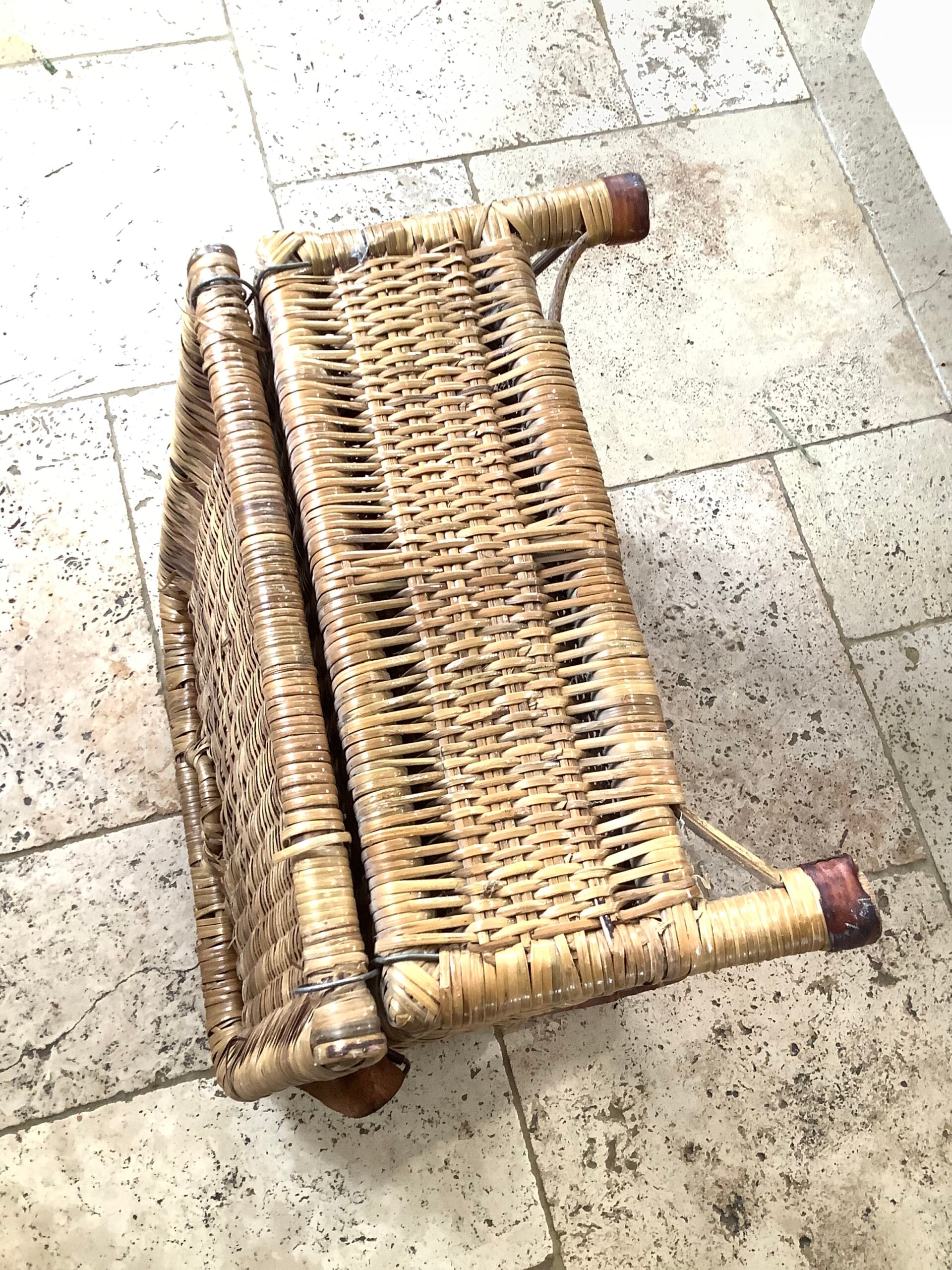 Antique Wicker Leather Folding Portable Outdoor Seat