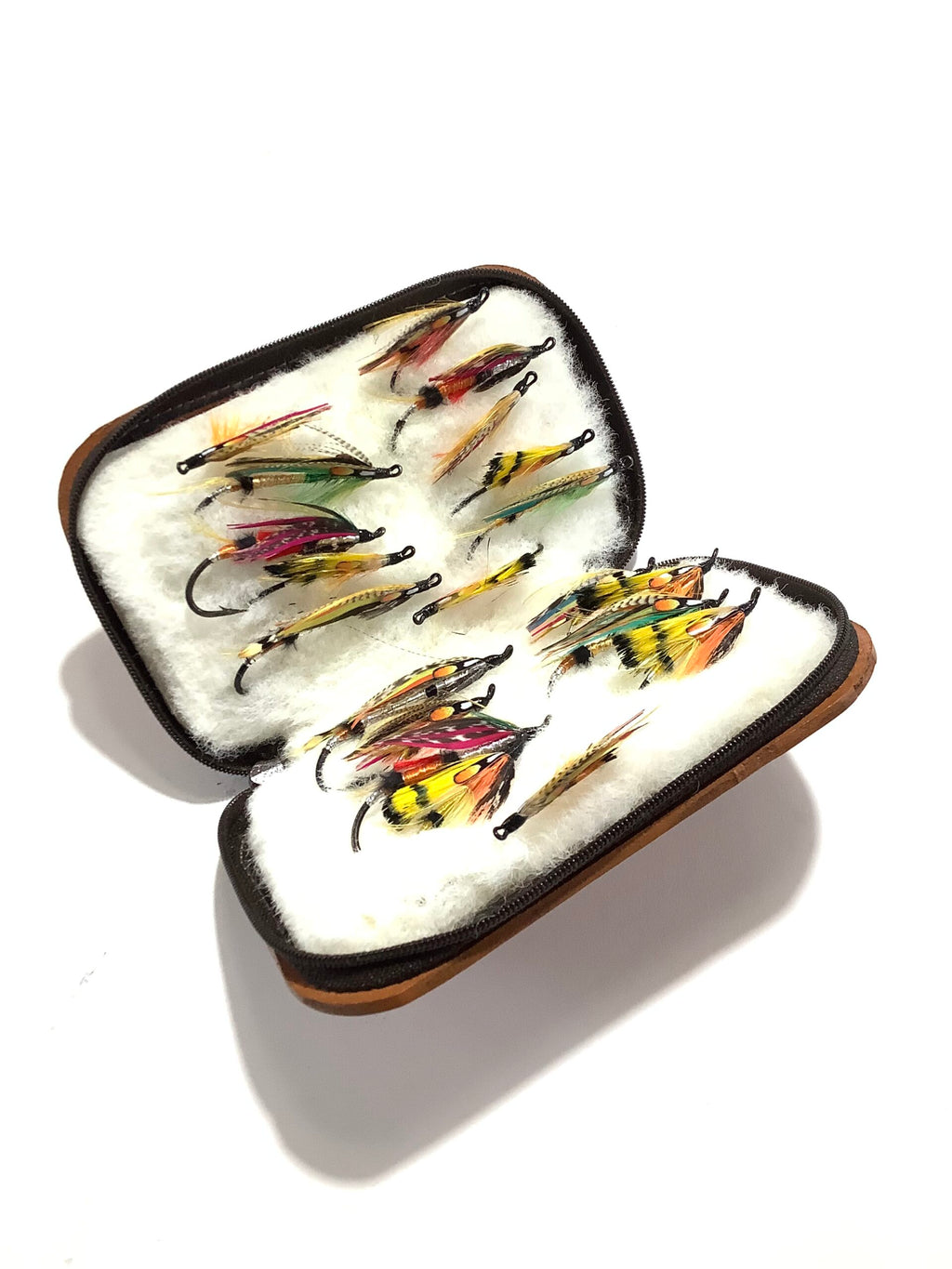 Hardy Bros Leather Fly Wallet with dressed Salmon flies