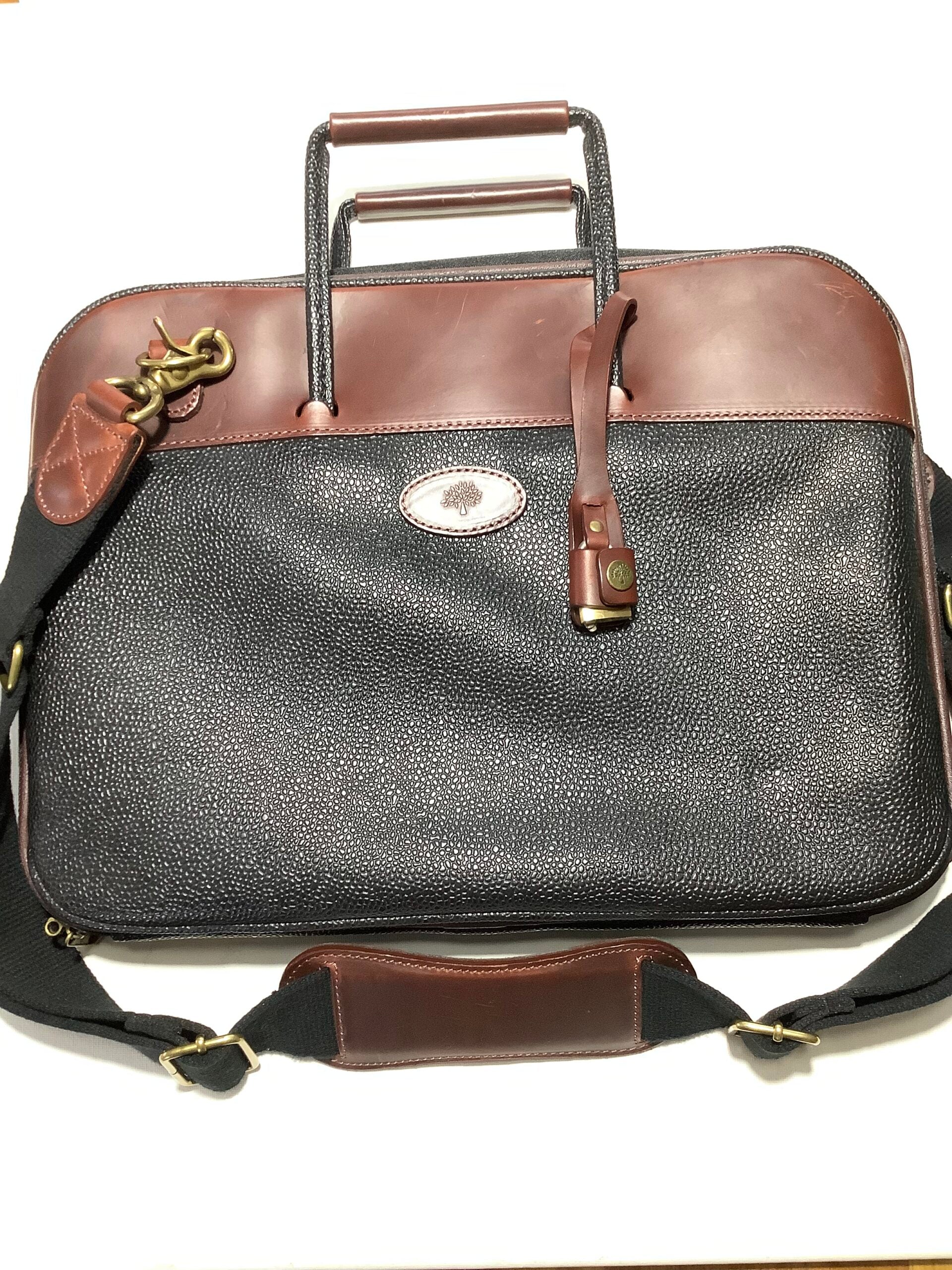 MULBERRY England LEATHER BRIEFCASE SCOTCH GRAIN MESSENGER CARRY ALL BAG