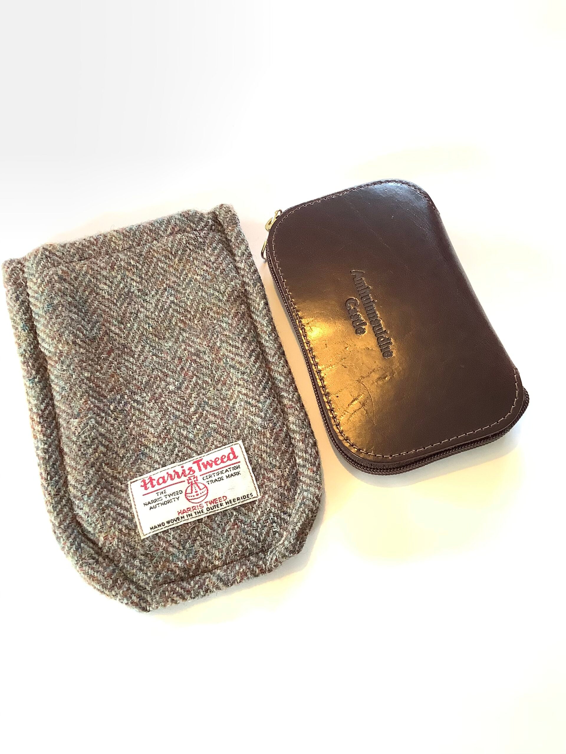 Rare Harris Tweed cased leather Amhuinnsuidhe Castle Fly Wallet
