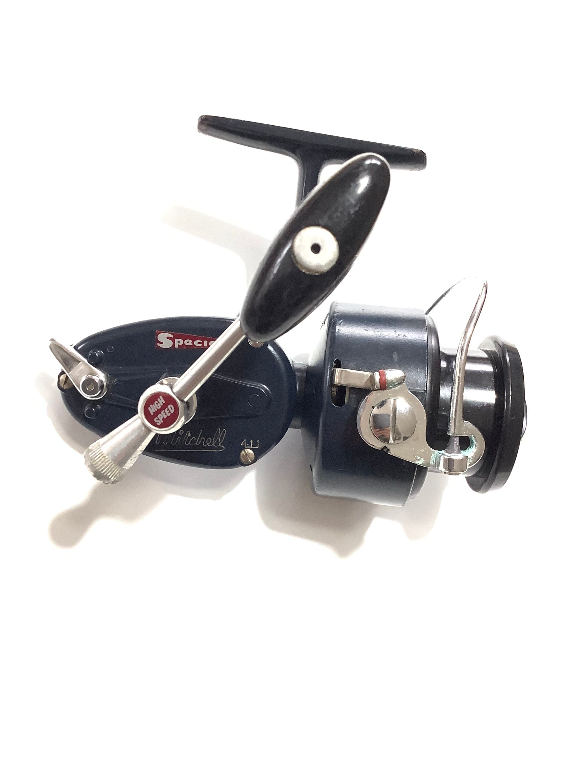 Vintage Blue Mitchell 411 Reel with Spare Spools Case