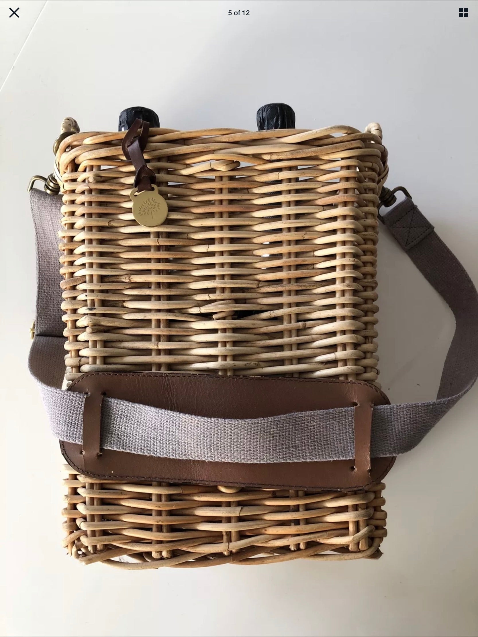 Vintage Mulberry of England wicker champagne/wine carrier