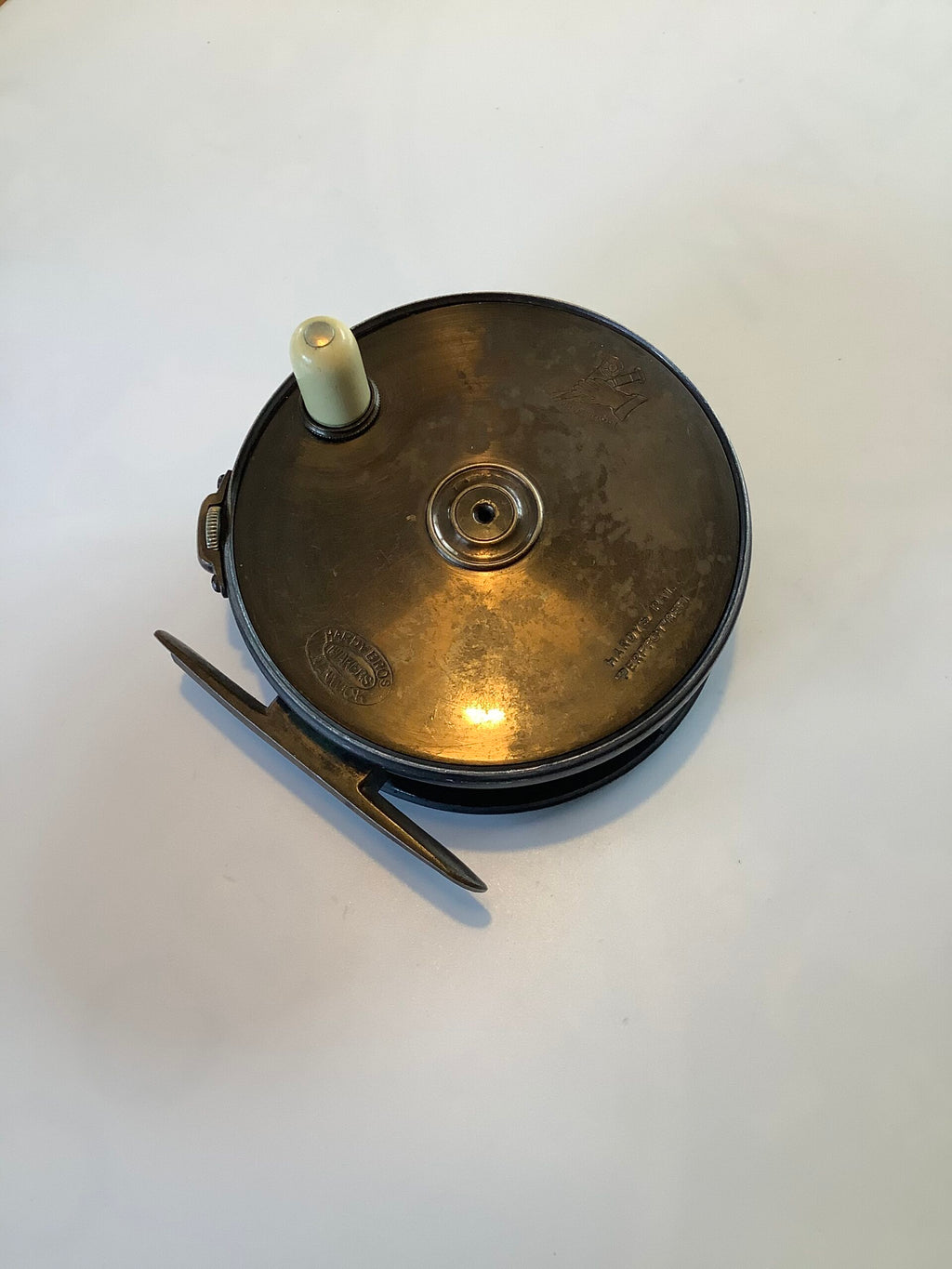 Scarce Hardy 1896 Bros Brass faced narrow drum fly reel 3 5/8” in fine original condition